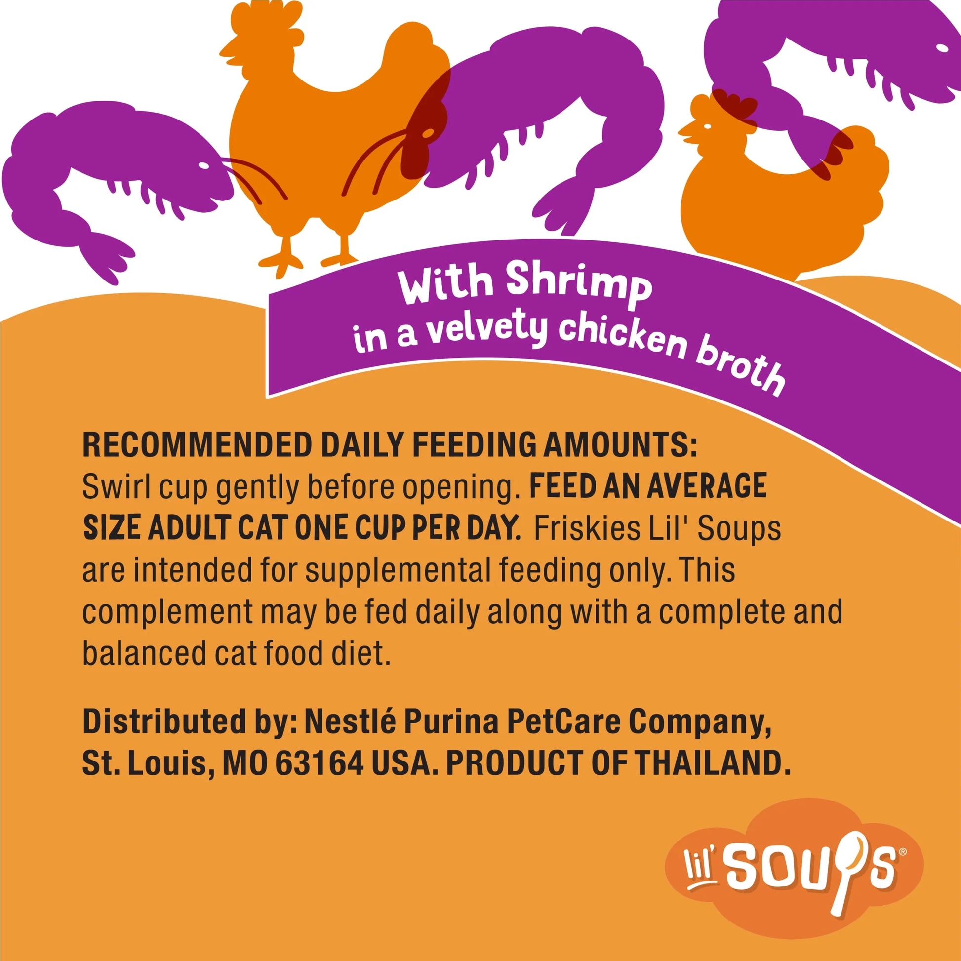 Purina  Grain-Free Lickable Cat Food Toppers Lil’ Soups with Shrimp in Velvety Chicken Broth, 1.2 Oz Cups (8 Pack)