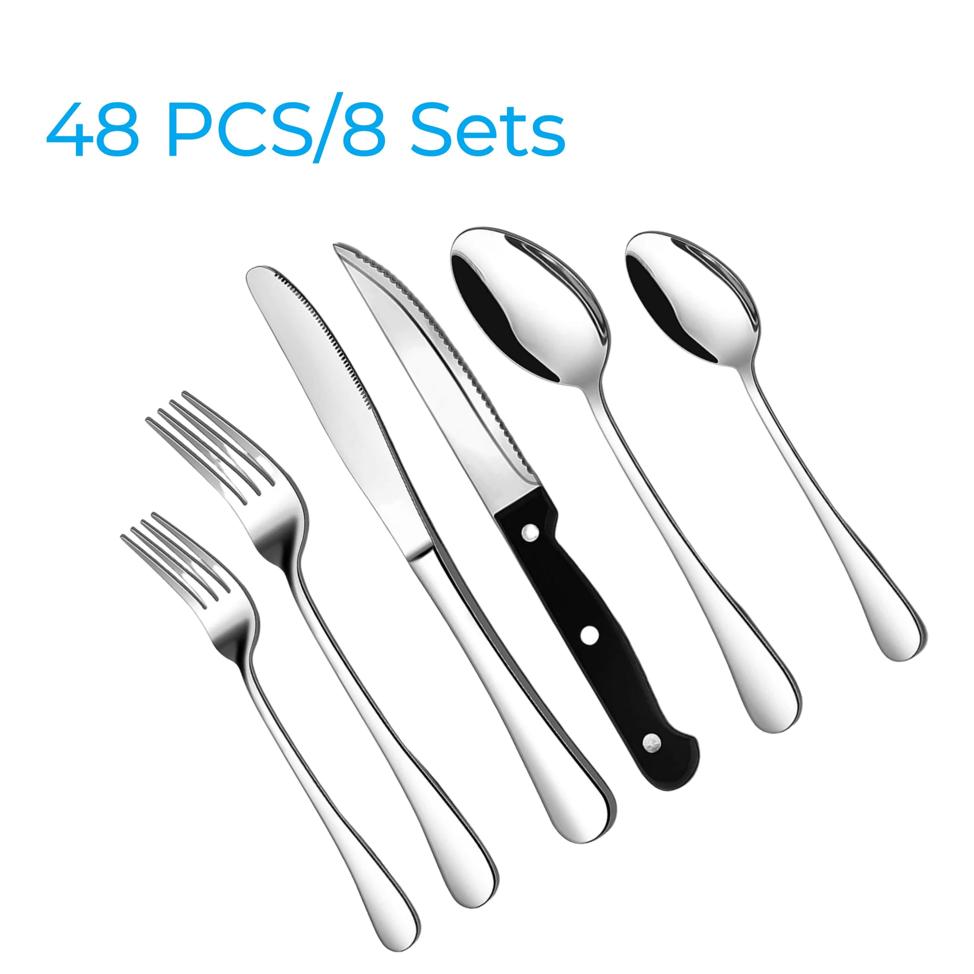48-Pieces Silverware Set for 8, Stainless Steel Flatware Cutlery Utensil Set Forks and Spoons, Kitchen Tableware Set