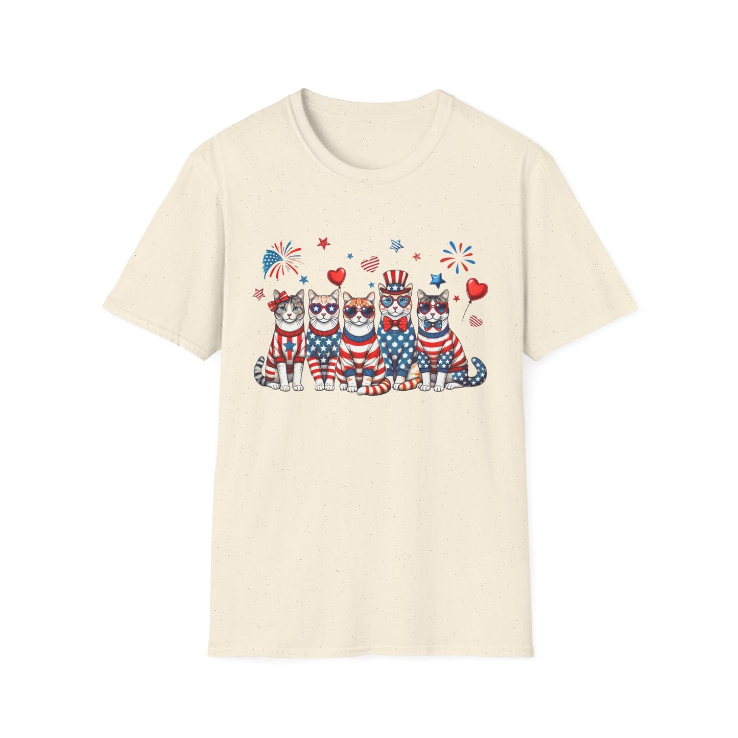 Patriotic Cat Unisex Softstyle T-Shirt for Fourth of July Celebrations