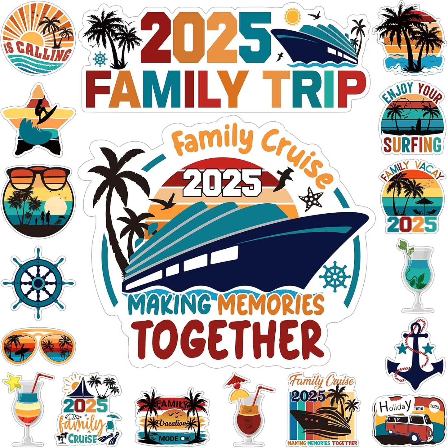 2025 Family Cruise Door Decorations - Magnetic Stickers and Decals for Cruise Ships, Cars, and Refrigerators