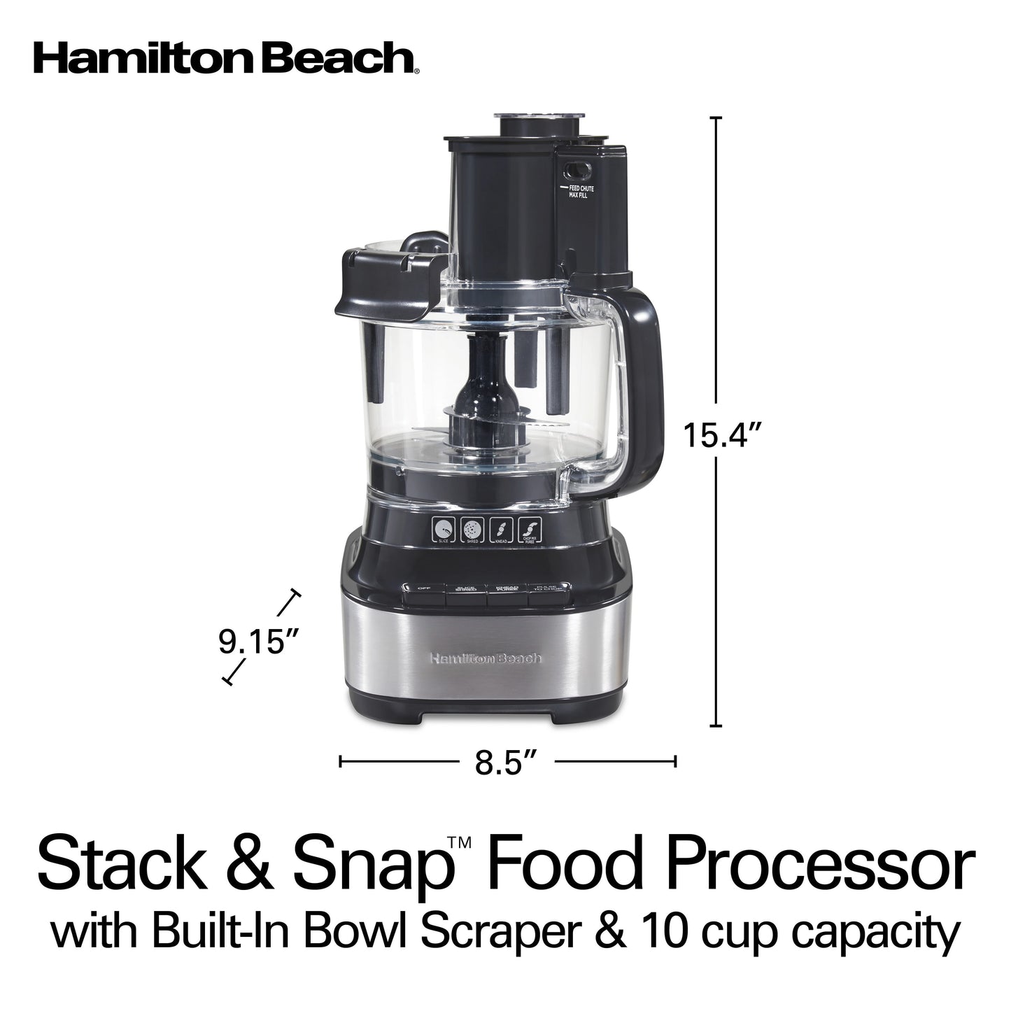 Stack & Snap Food Processor with Bowl Scraper, 10 Cup Capacity, Black, 70822FG