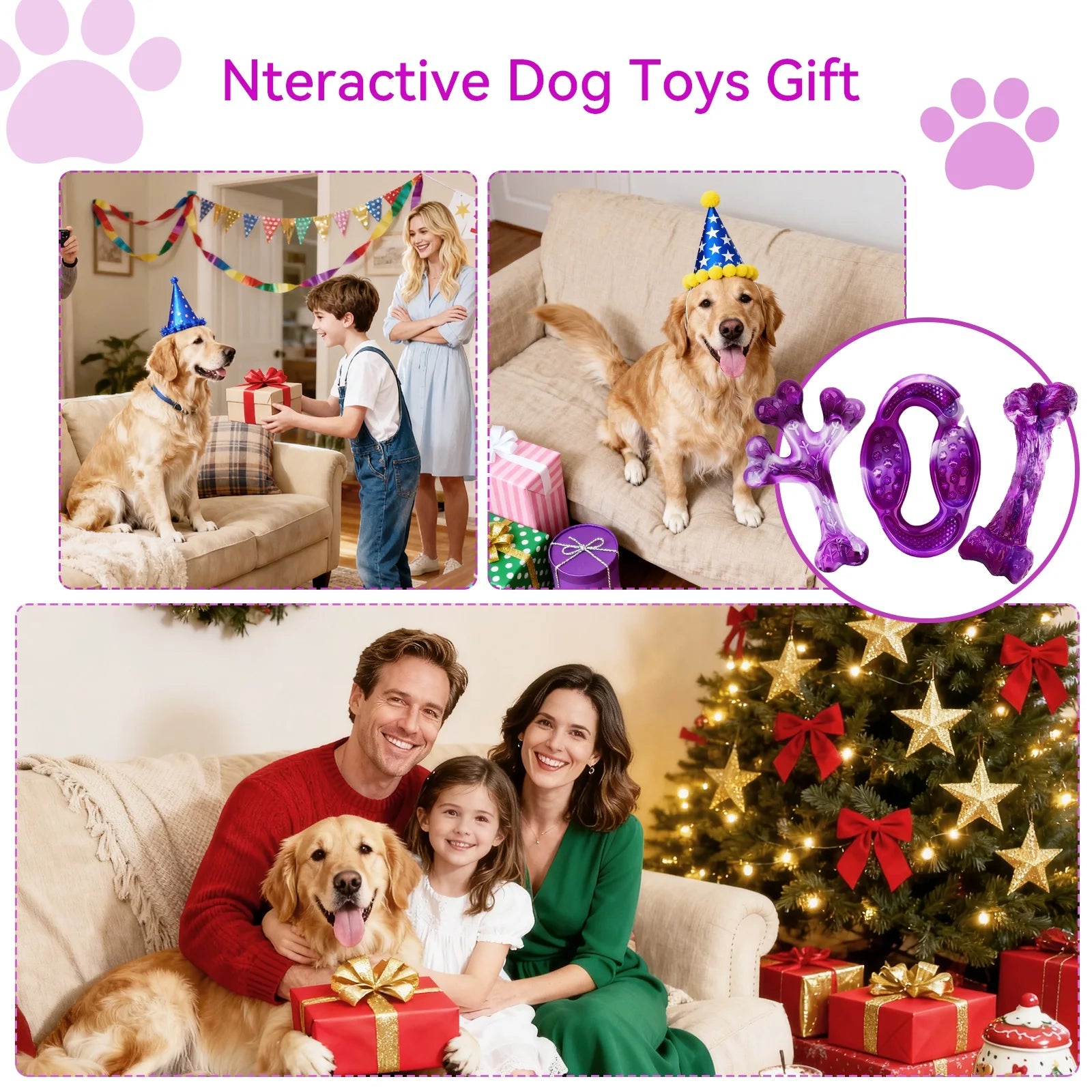 Durable Rubber Dog Chew Toys for Aggressive Chewers, 3-Pack with Meat Flavors (Bacon, Beef, Smoked) to Keep Dogs Engaged