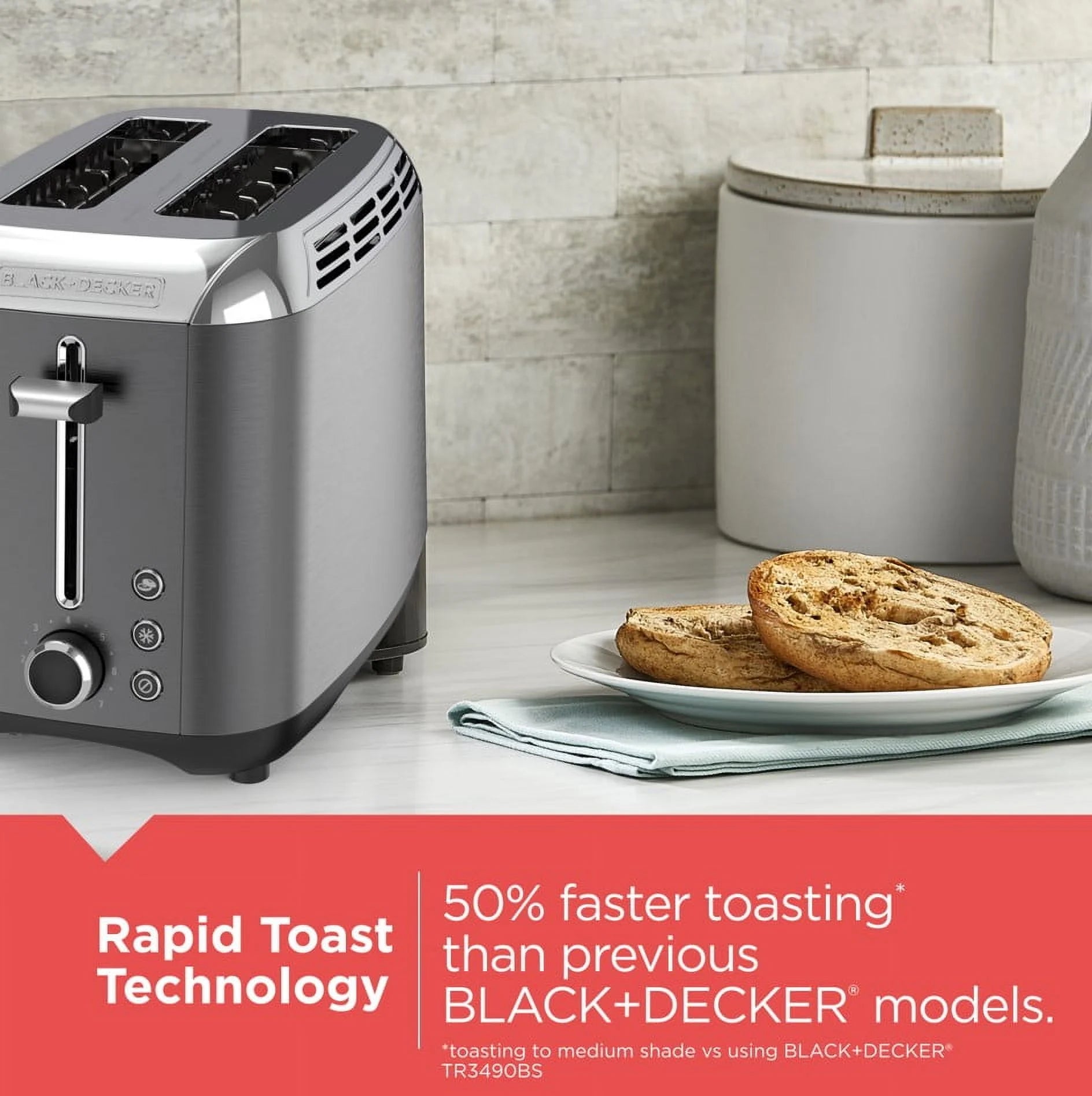 2-Slice Rapid Toaster, Black Stainless Steel with Removable Tray