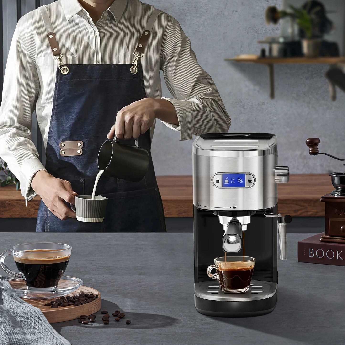 20 Bar Espresso Coffee Maker, Drip Coffee Machine with 1-2 Cup, Espresso Machine with Milk Frother Steam Wand, 45 OZ Removable Water Tank for Home/Office/Cafe, Black