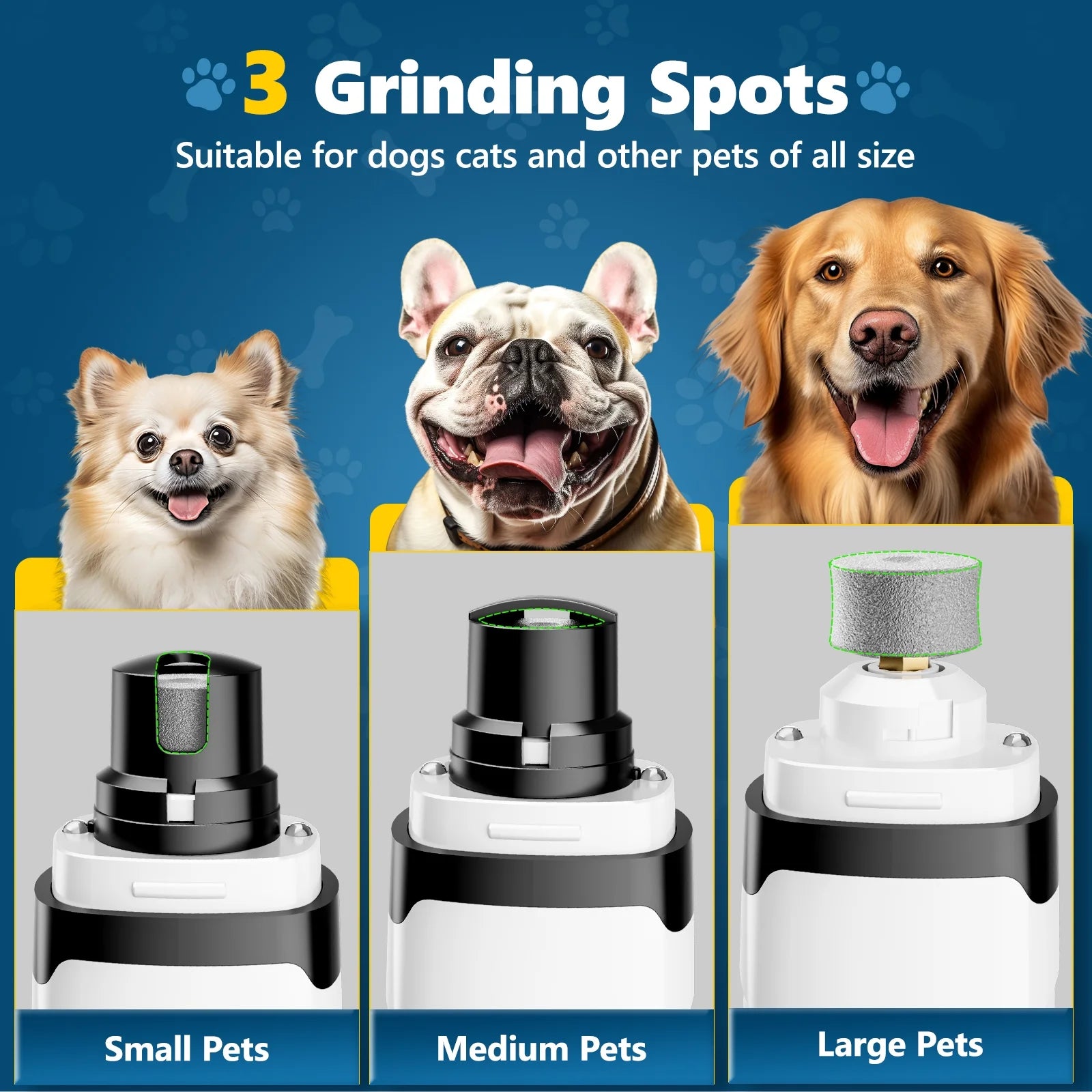 Electric Dog Nail Grinder with Dual LED Lights - Ultra Quiet and Low Vibration Trimmers for Dogs and Cats of All Sizes