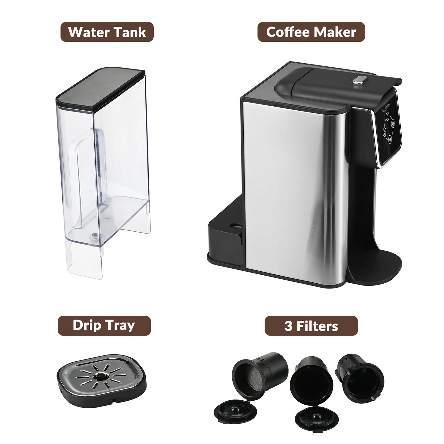 Coffee Maker 3 in 1 Single Serve Coffee Machine, Compatible with K Cup Capsules, Instant Coffee Pot, Tea Maker, 6,8,10 Oz Cup, Removable 50 Oz Water Reservoir, 120V 1150W,Black