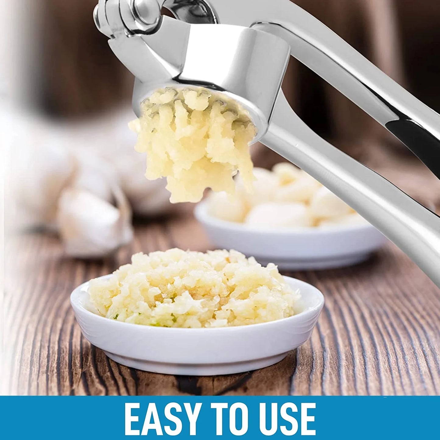 Garlic Press and Mincer Stainless Steel Easy Squeeze Pressed Garlic Crusher with Handle