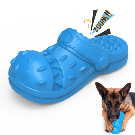 Squeaky Dog Chew Toys for Aggressive Chewers - Slipper Shape for Large Breed Puppies and Dogs - Blue