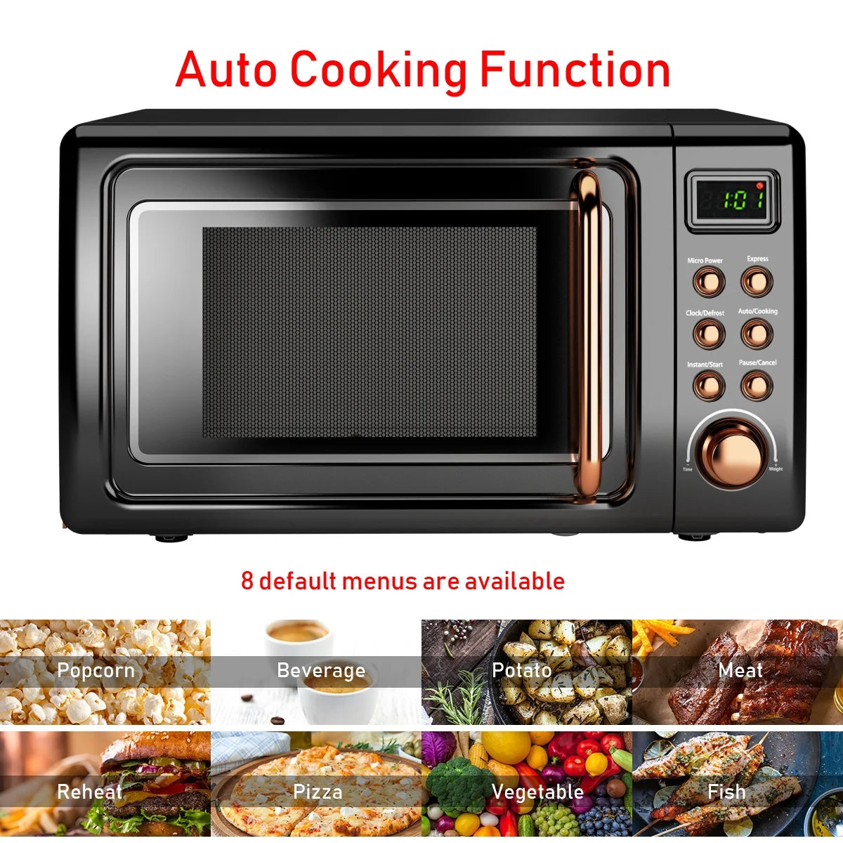 0.7 Cu. Ft. Retro Countertop Microwave Oven with 700W Power, LED Display, Glass Turntable in Rose Gold