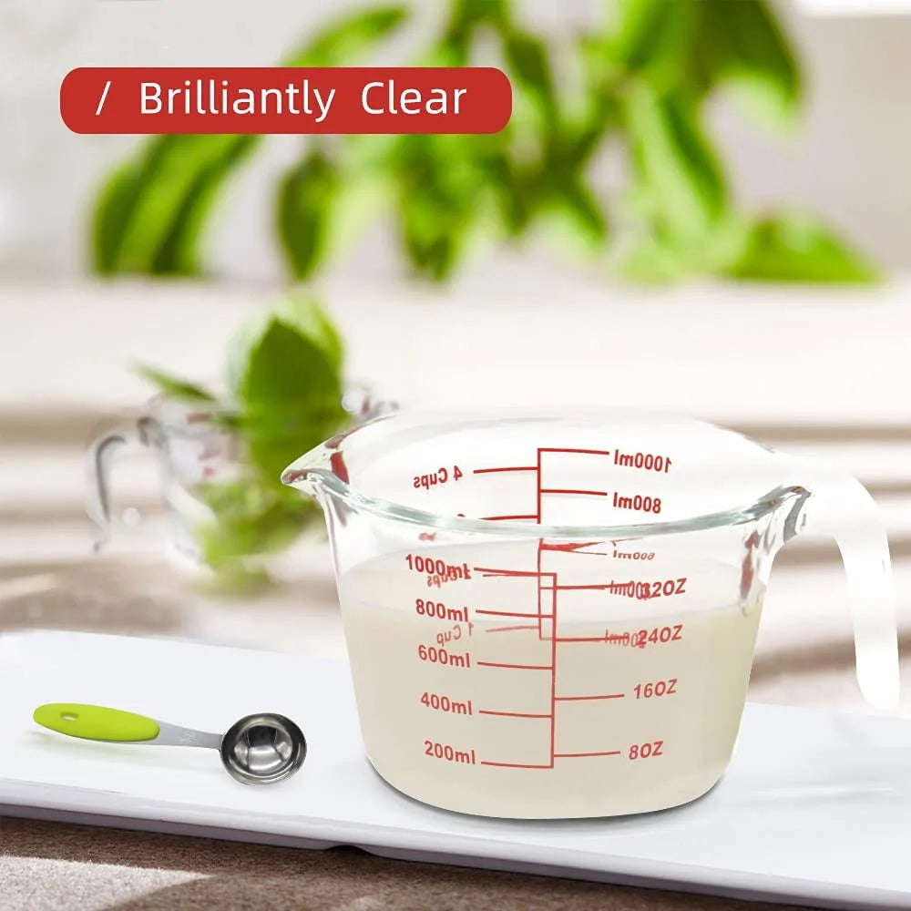 7-Pack Glass Measuring Cup Set 34 and 17 Oz Microwave, Freezer Safe, No BPA + 5 Measuring Spoons