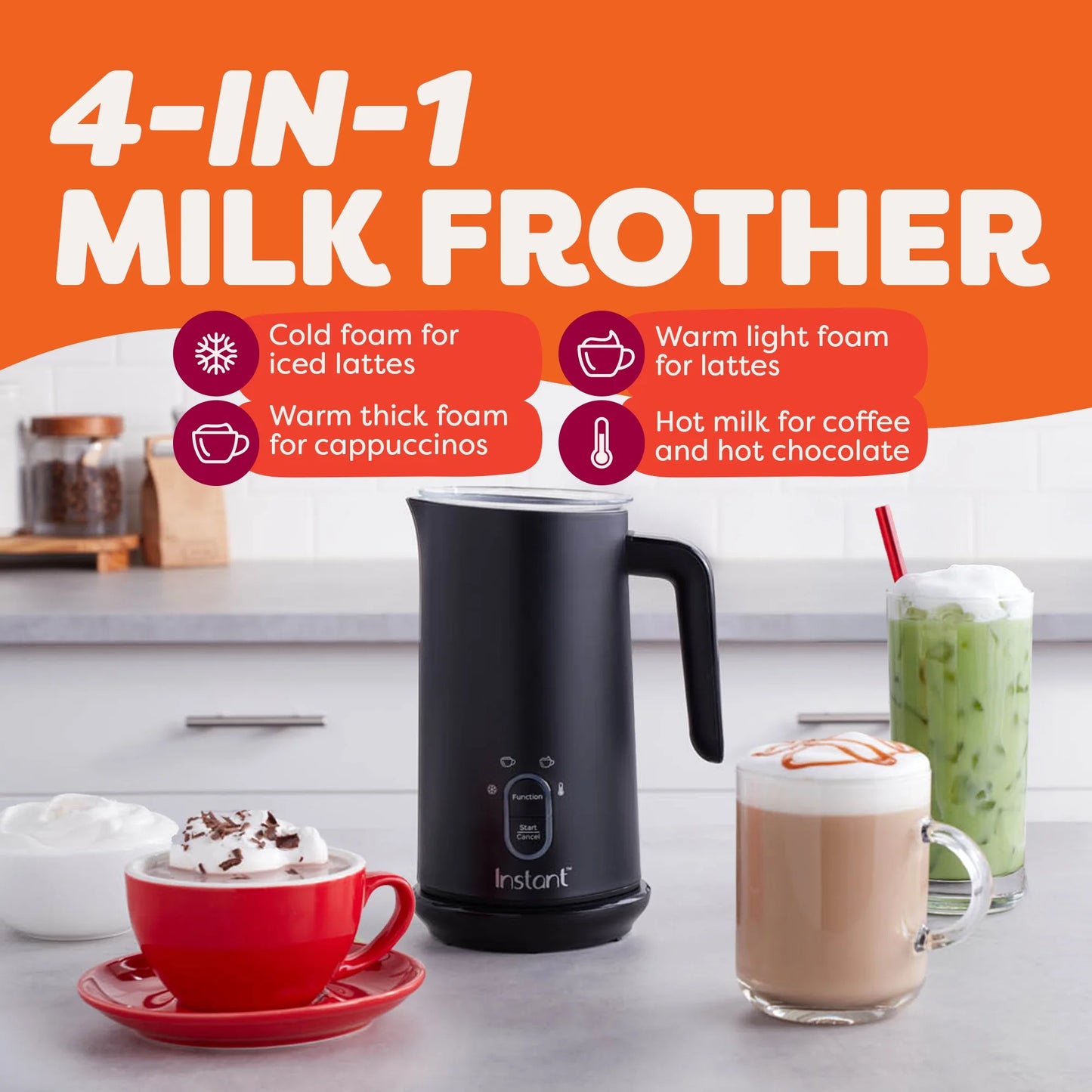 10 Oz 4-in-1 Electric Milk Steamer and Foam Maker with Drink Warmer, Black