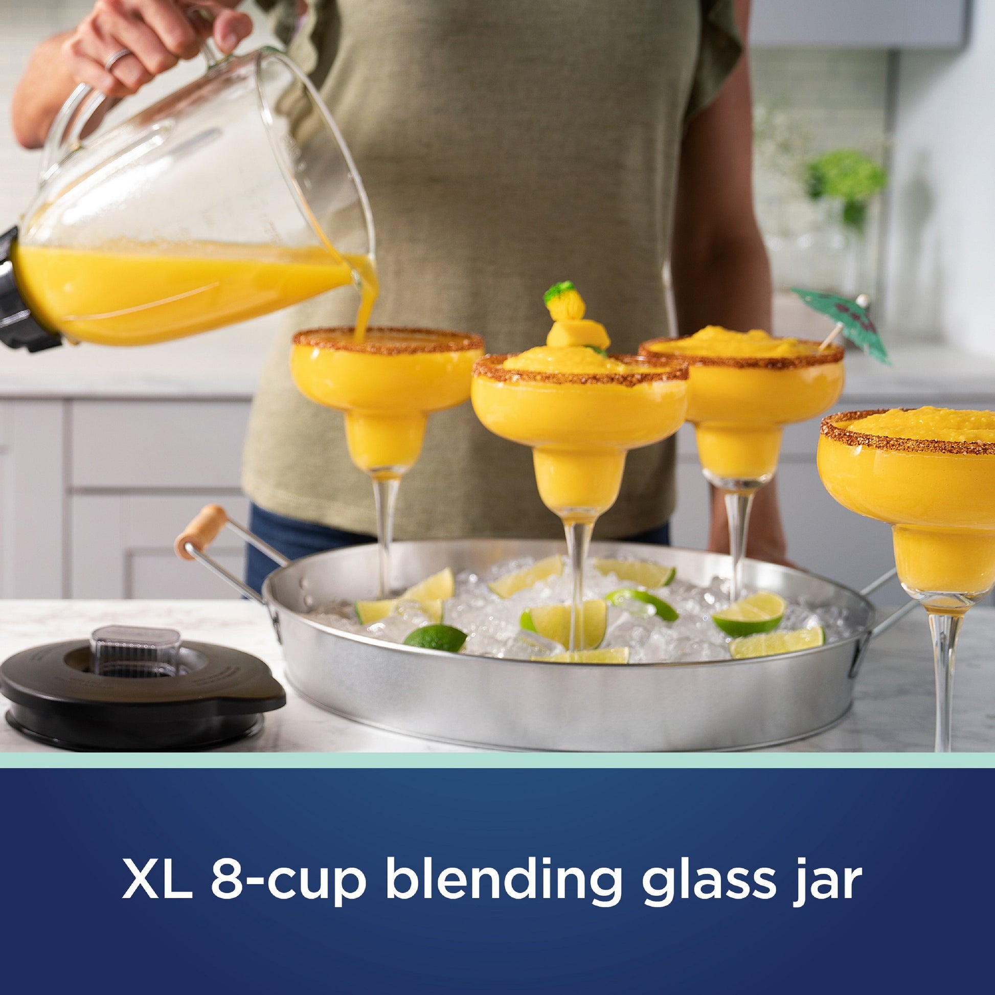Party Blender XL, 8-Cup Glass Jar Blender with 20Oz Blend-N-Go Cup, 8 Speeds