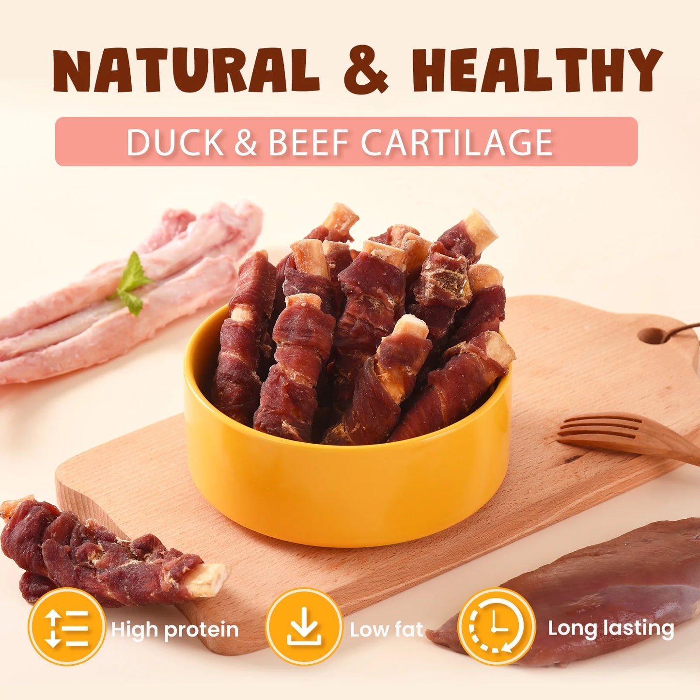 Duck-Wrapped Beef Cartilage Dog Treats - Dental Chewy Soft Bones for Small, Medium, and Large Dogs (10.6 oz, No Rawhide)