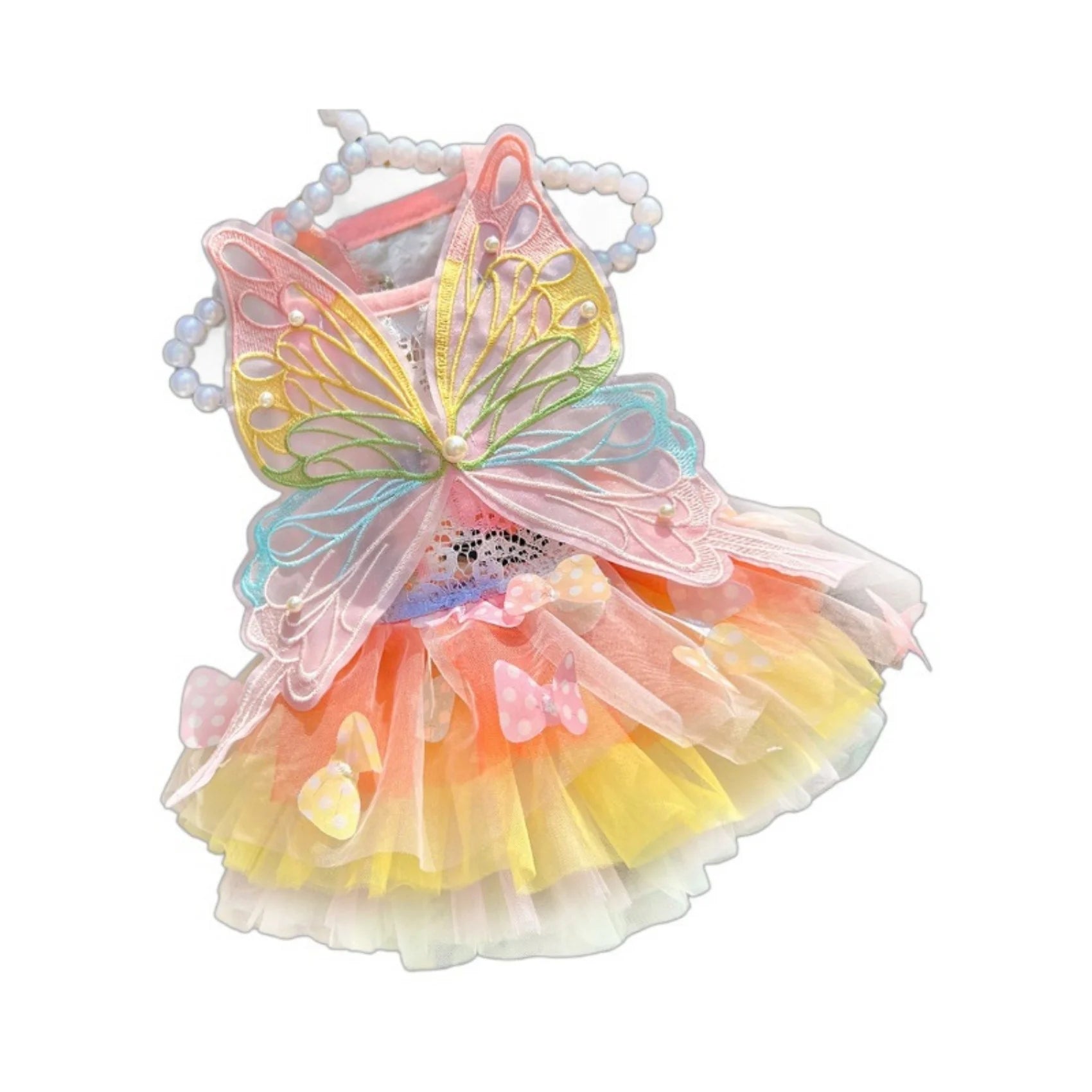 Rainbow Butterfly Dog Princess Dress - Playful Pet Apparel with Wings for Small Dogs and Cats, Ideal for Halloween, Birthdays, and Weddings