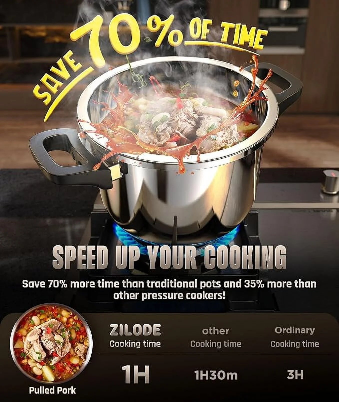 18/8 Stainless Steel Pressure Cooker 7 Quart Cook Pot 15 PSI, Food-Grade Olla De Presion [One Hand Operation Pressure Canner 7 QT] Rotating Locking Lid, Steam Rack Included