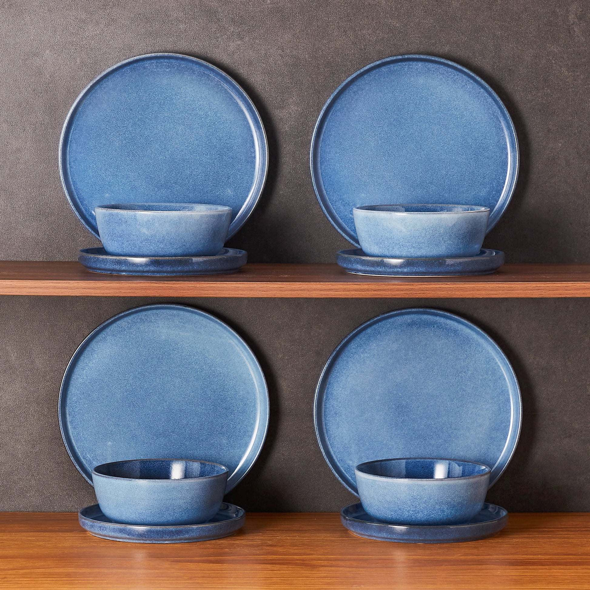 Malacasa 16 Pcs Dinnerware Sets, Stoneware Plates and Bowls Set, Tableware Dishwasher Microwave Safe, Serves for 4 People, Blue