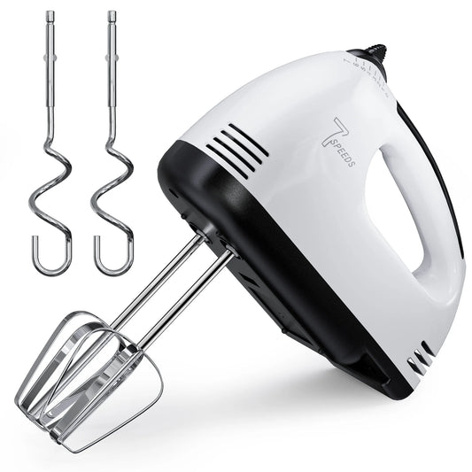 7-Speed Electric Hand Mixer with Stainless Steel Beaters and Dough Hooks, Turbo Boost Function for Baking Cakes, Eggs, and Cream