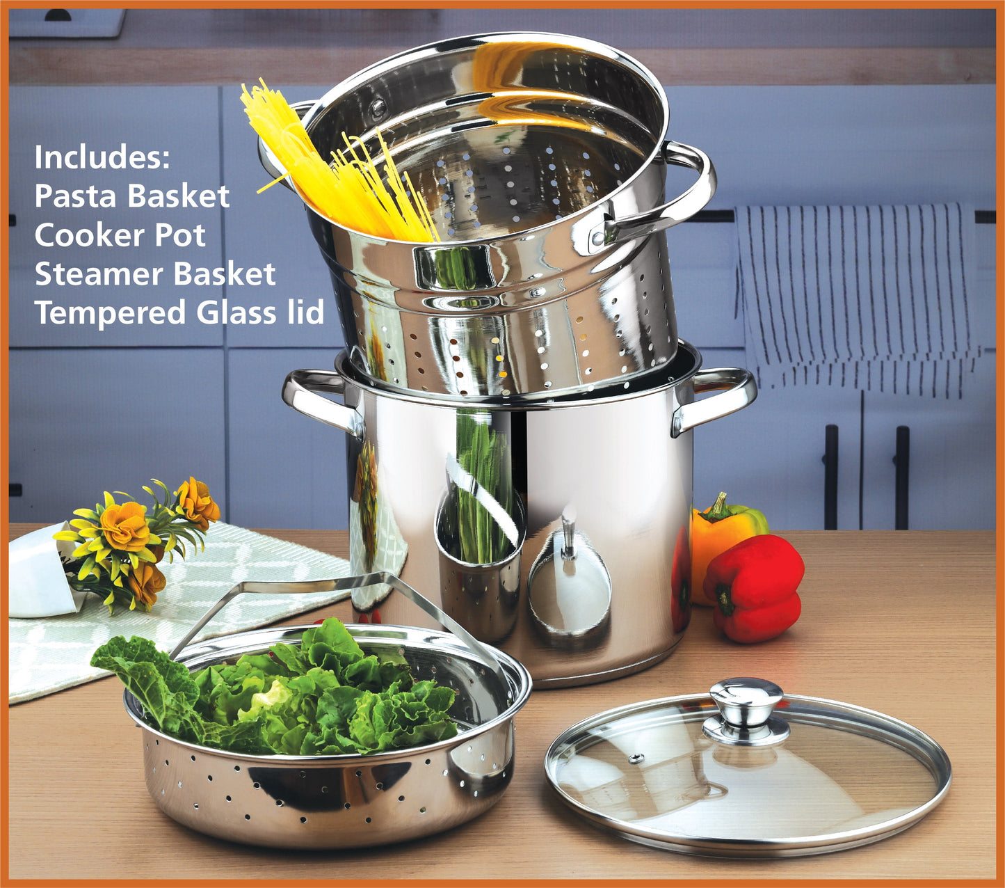 4-Piece Stainless Steel 8 Qt Cooker Multipot Set