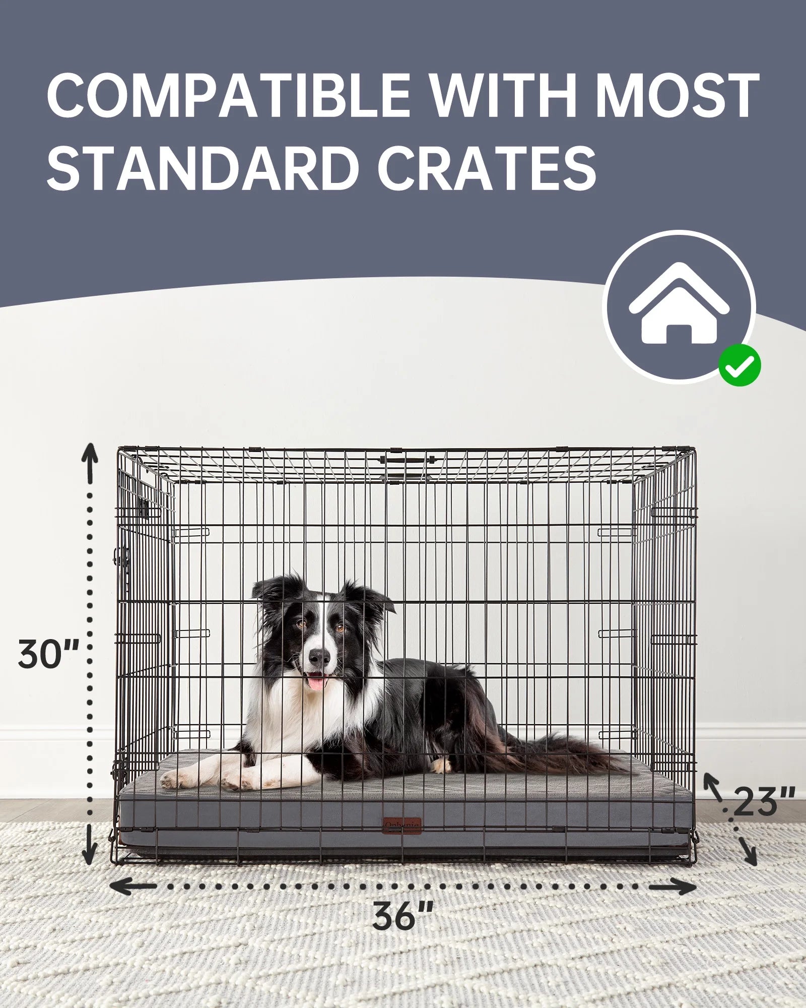 Large Orthopedic Dog Bed with Removable Washable Cover, Non-Slip Base, and Waterproof Liner, Ideal for Crates, 35" x 22" x 3.5", Gray