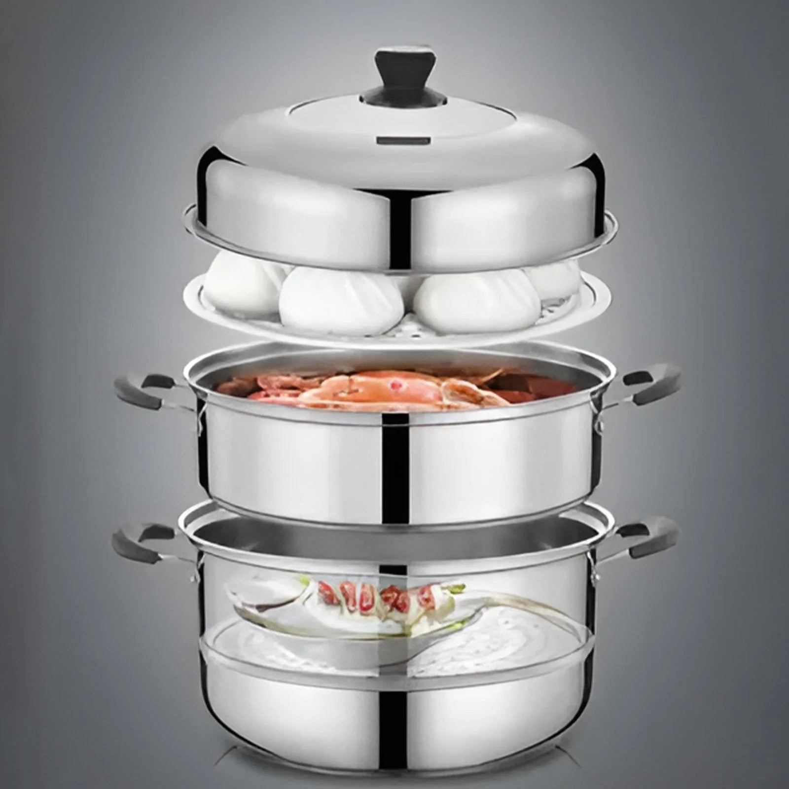 Food Steamer Steamer Pot Dumpling Steamer 11Inch Thickened Stainless Double Layer Steaming Pot for Cooking Steamer Pot Multipurpose Stainless Steel Steaming Pot Cookware with Handle Cooking Utensils