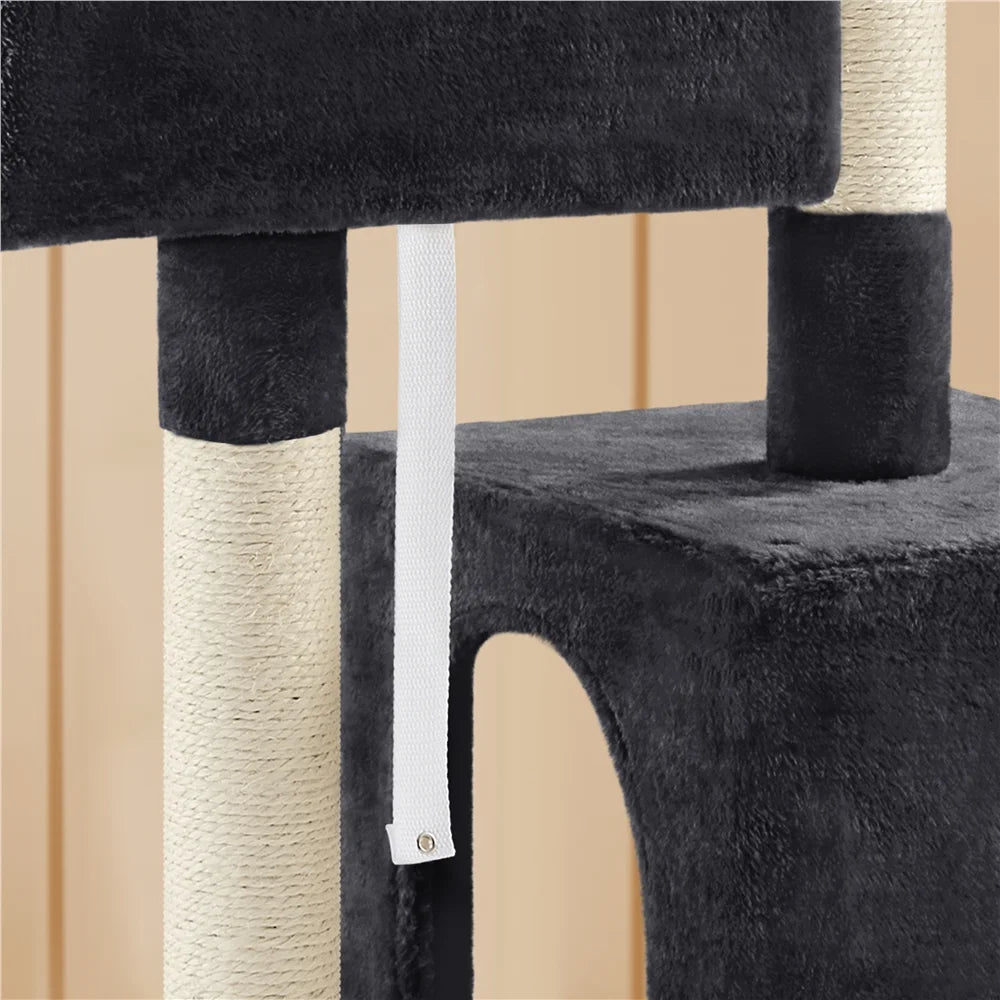 33.4" Double Condo Plush Cat Tree with Scratching Posts in Black