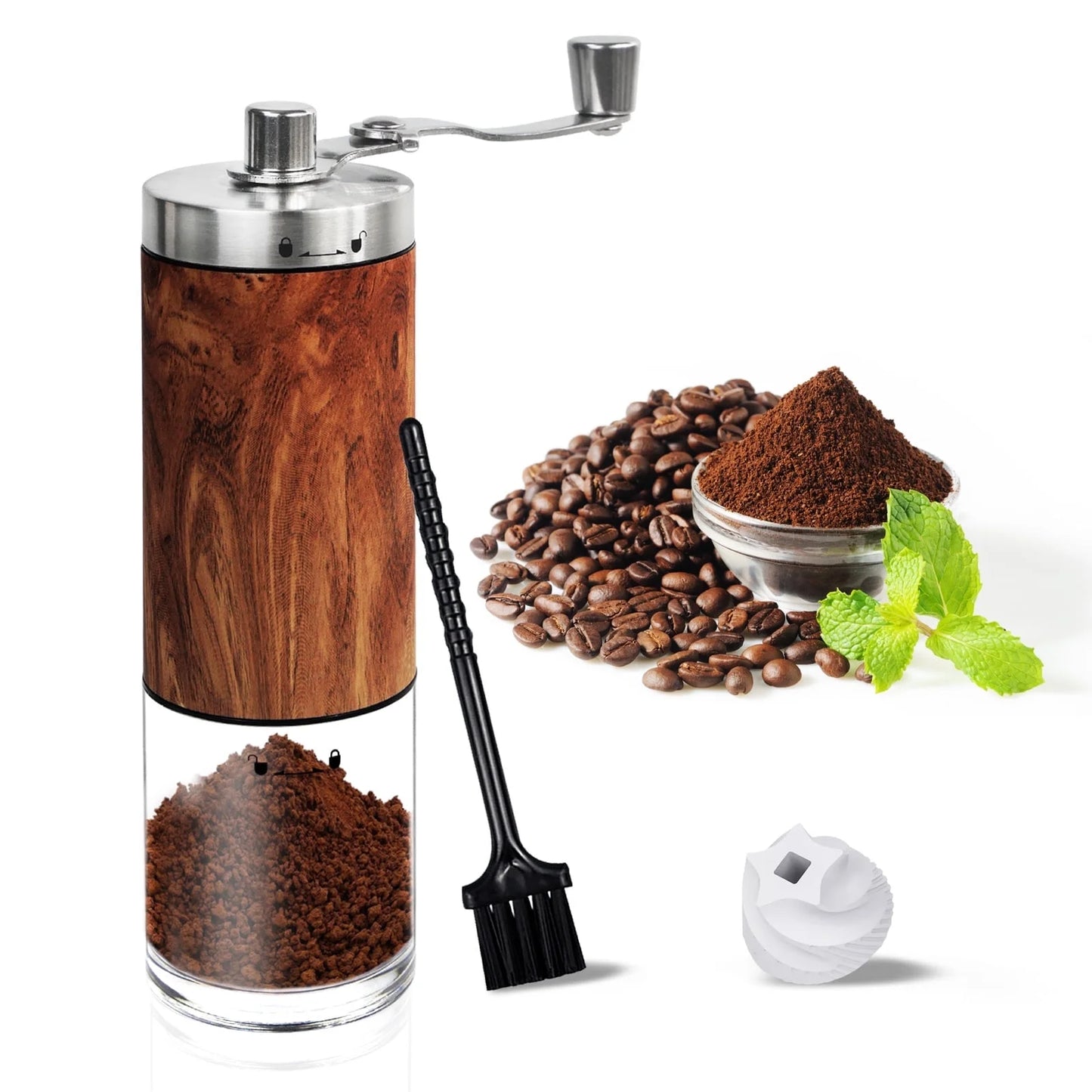 Manual Coffee Grinder Portable Coffee Bean Mill Grinders with Ceramic Burr, 304 Stainless Steel Hand Crank - Fine Coarse Adjustable - for Outdoor, Travel, Espresso