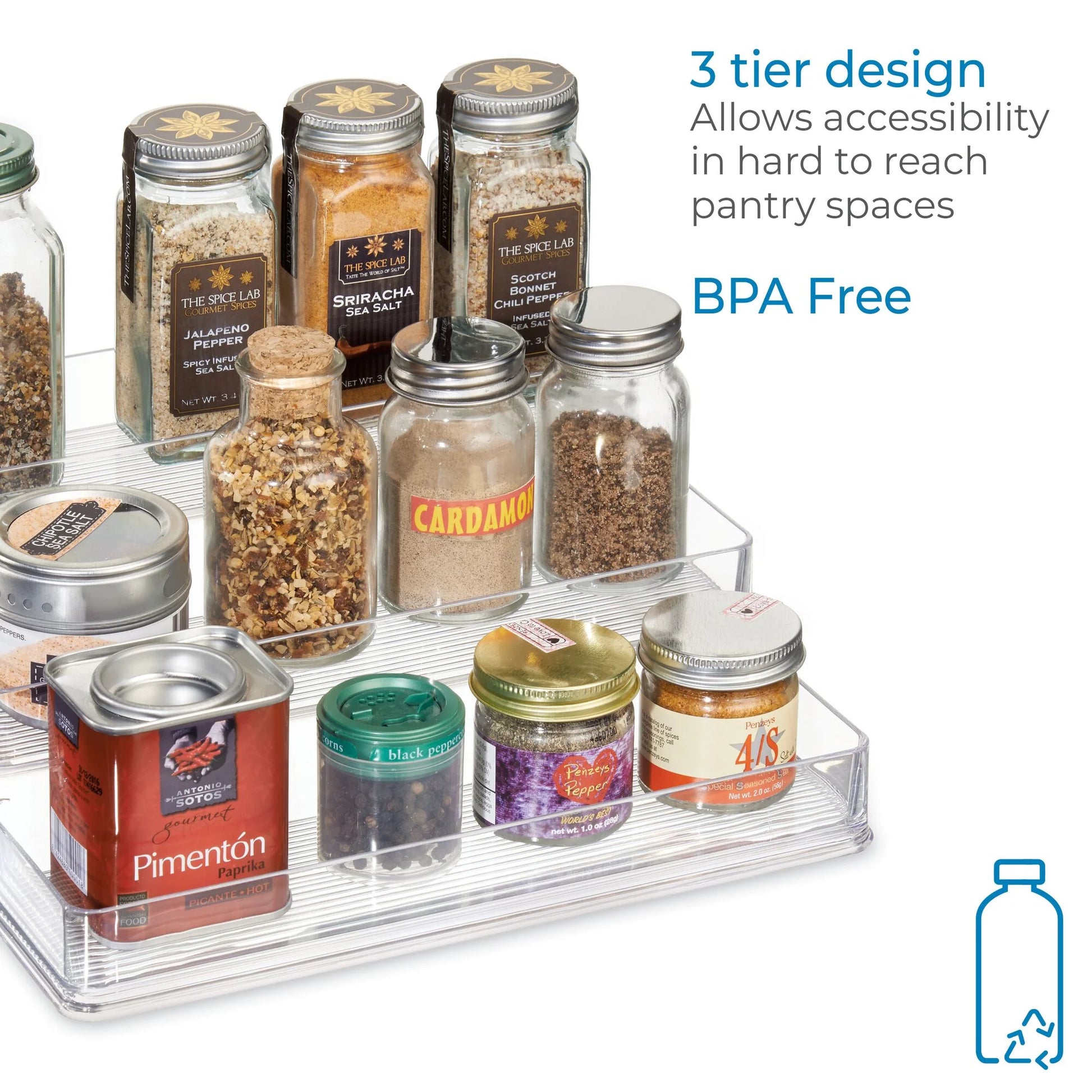 Bpa-Free Plastic 3-Tiered Spice Kitchen Organizer, Clear