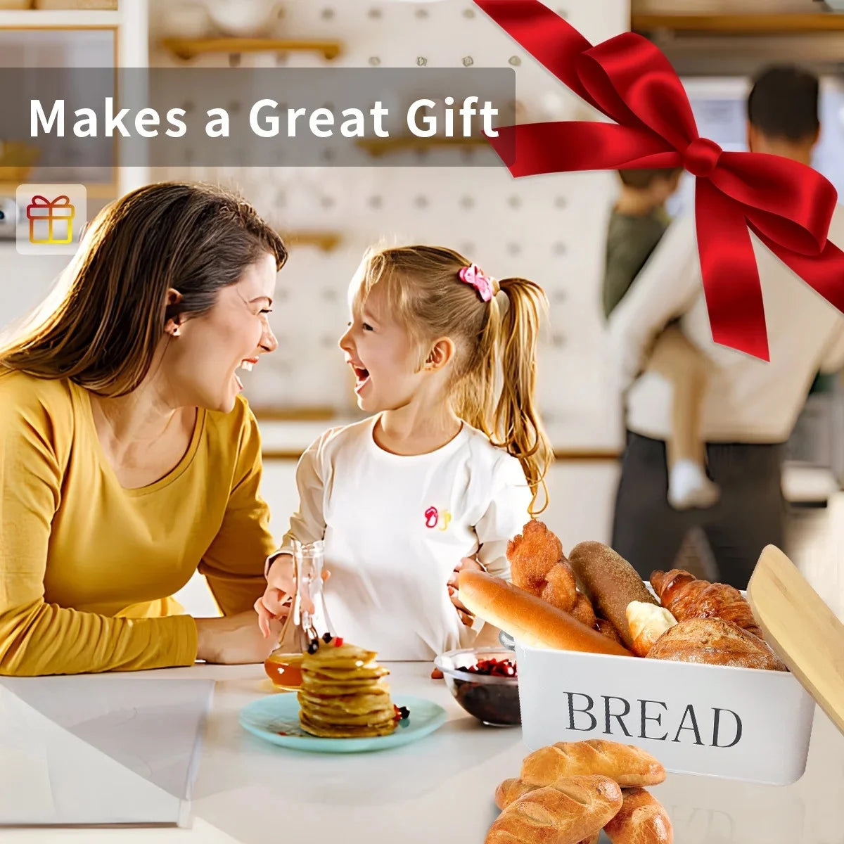 Large Bread Box, Bread Box Storage with Cutting Board Lid for Kitchen Counters Metal White