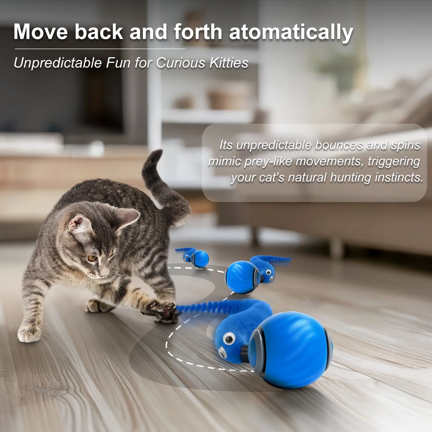 Smart Interactive Rechargeable Cat Toy Ball with Two Speed Settings for Indoor Cats - Blue