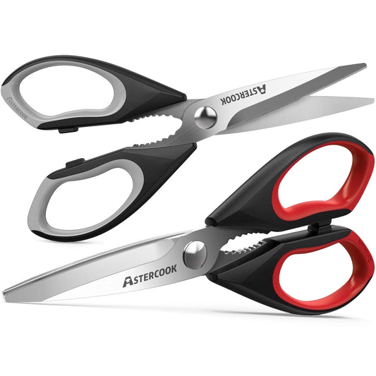Heavy-Duty Kitchen Scissors Set, Ergonomic Food Shears with Serrated Blade for Poultry, Herbs, and Vegetables, Dishwasher Safe