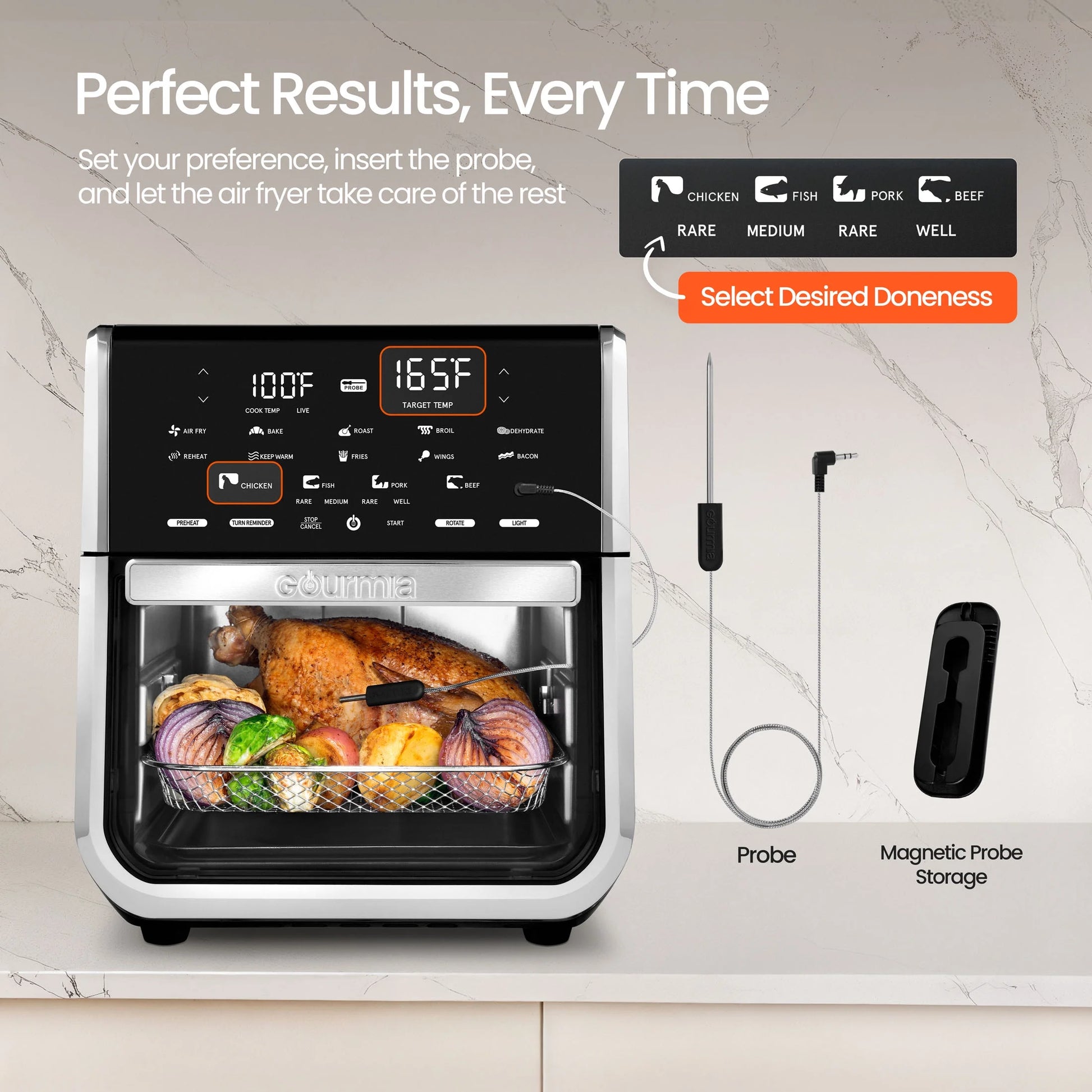 14-Quart Multi-Function Air Fryer Oven with Rotisserie, Dehydrator, and Temperature Probe in Stainless Steel