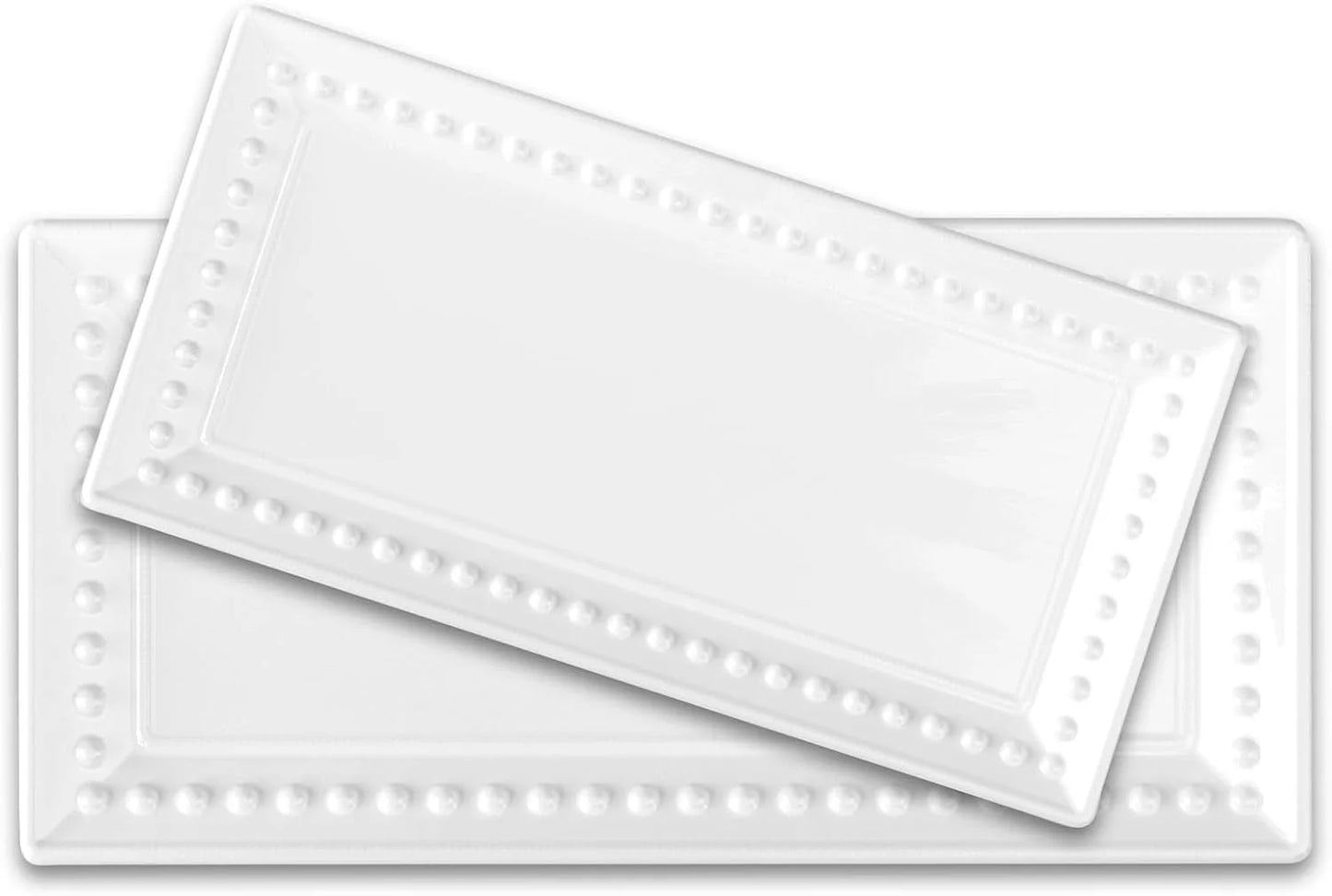 Large White Ceramic Rectangular Serving Platter Set, 2-Pack, 14" and 12"
