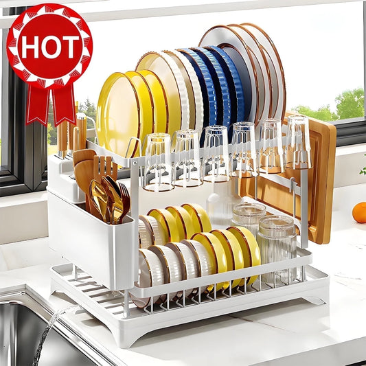 2-Tier Stainless Steel Foldable Dish Racks ,16.5*11.8*11.4In, White