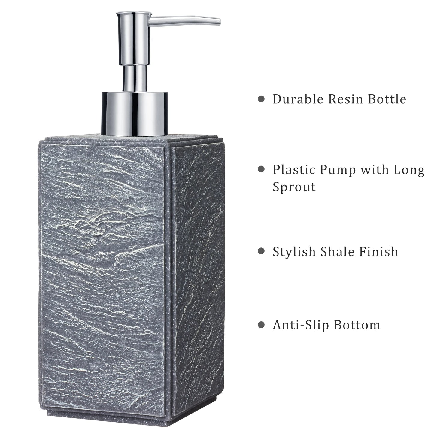 Soap Dispenser with Pump, [10.15 Oz] Resin with Shale Finish, Hand Soap Dispenser for Bathroom, Dish Soap Dispenser for Kitchen, Refillable Liquid - Grey