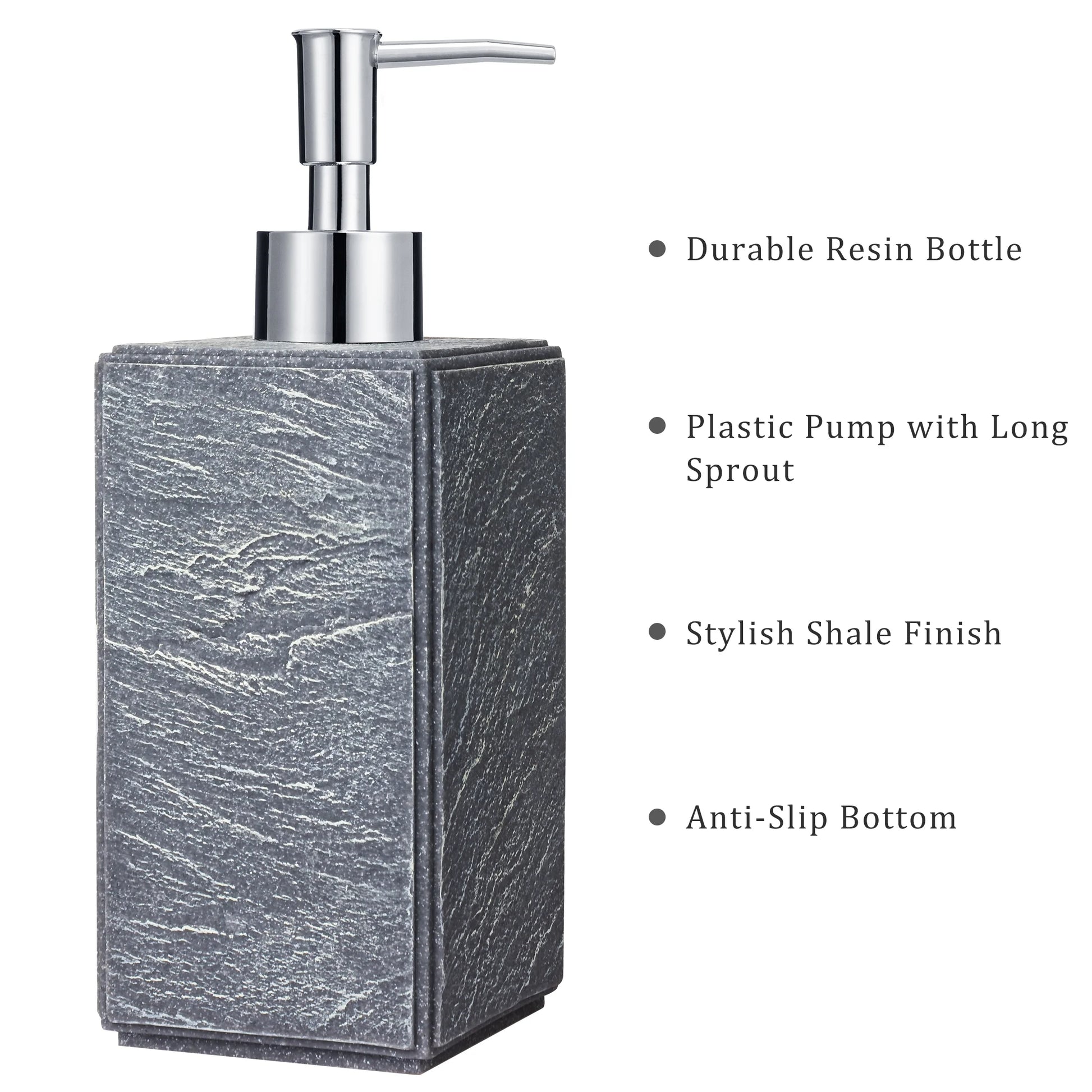 Soap Dispenser with Pump, [10.15 Oz] Resin with Shale Finish, Hand Soap Dispenser for Bathroom, Dish Soap Dispenser for Kitchen, Refillable Liquid - Grey