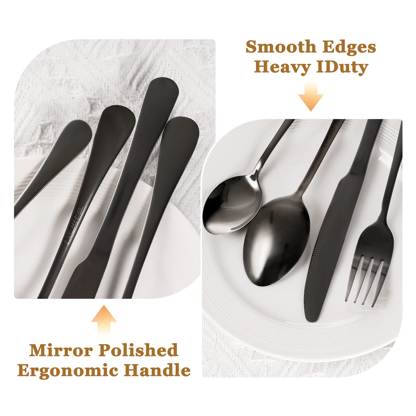 25-Piece Black and Silver Flatware Set with Steak Knives, Food-Grade Stainless Steel Cutlery for Four, Mirror Polished Utensils for Home and Restaurant Use