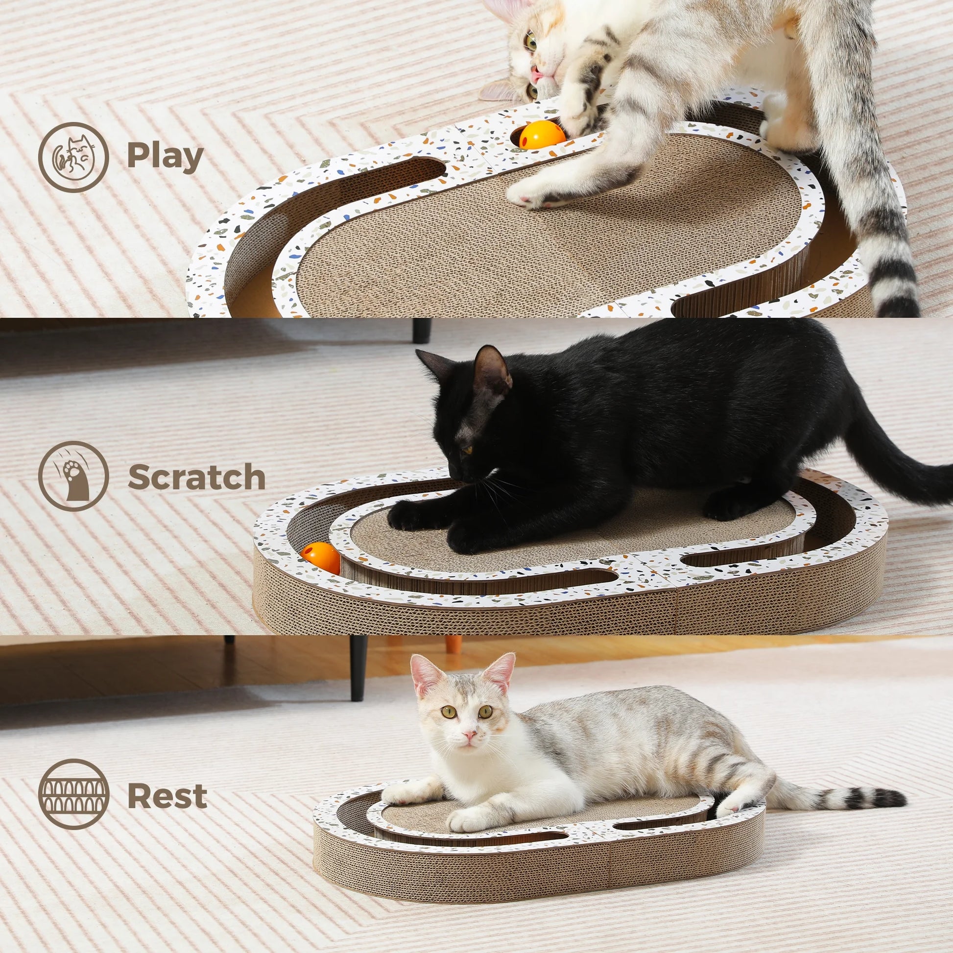 Cardboard Cat Scratcher with Interactive Toy Balls - 22.4" x 13.8" for Indoor Cats