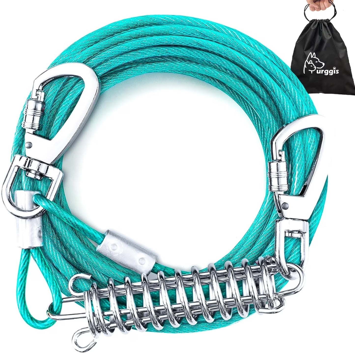 20FT Heavy-Duty Dog Tie-Out Cable for Pets Up to 125 lbs, Chew-Proof and Tangle-Free, Ice Blue
