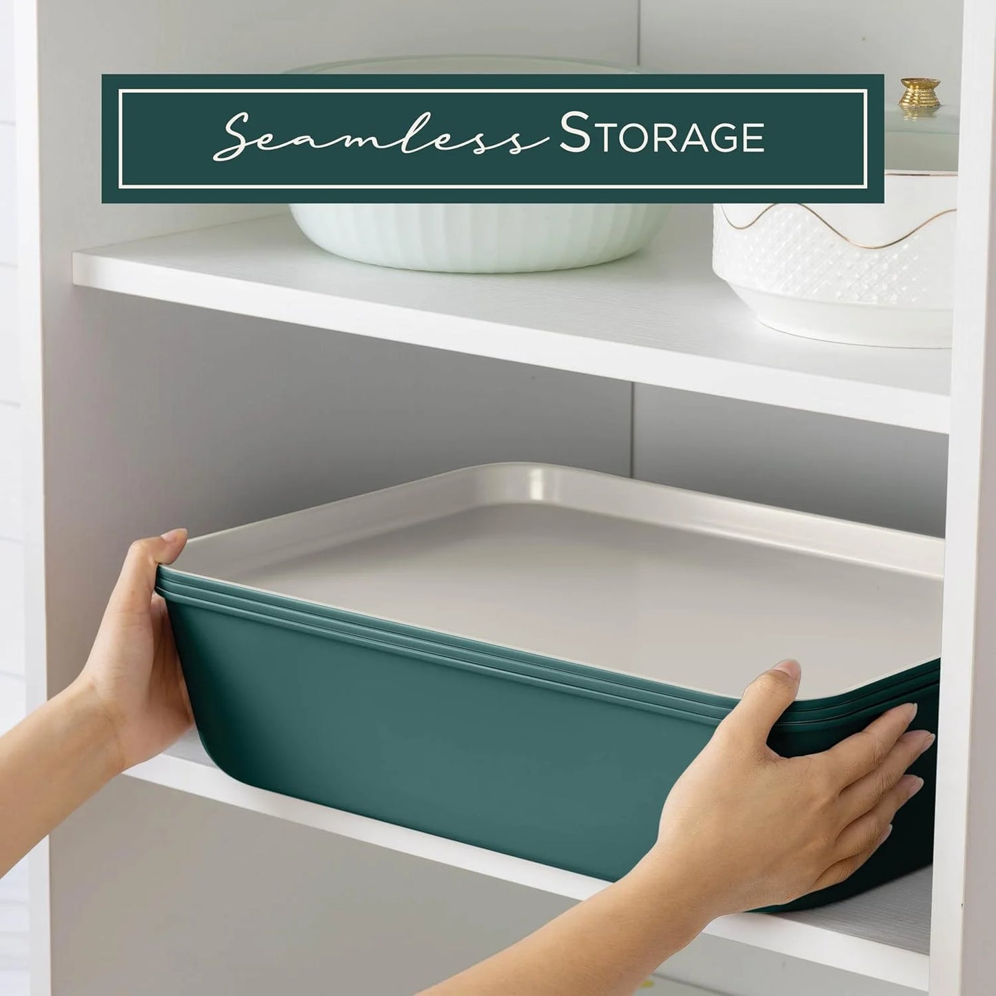 13-Piece Nonstick Cookware and Bakeware Set - Pots and Pans Collection with Stackable Design, Sage