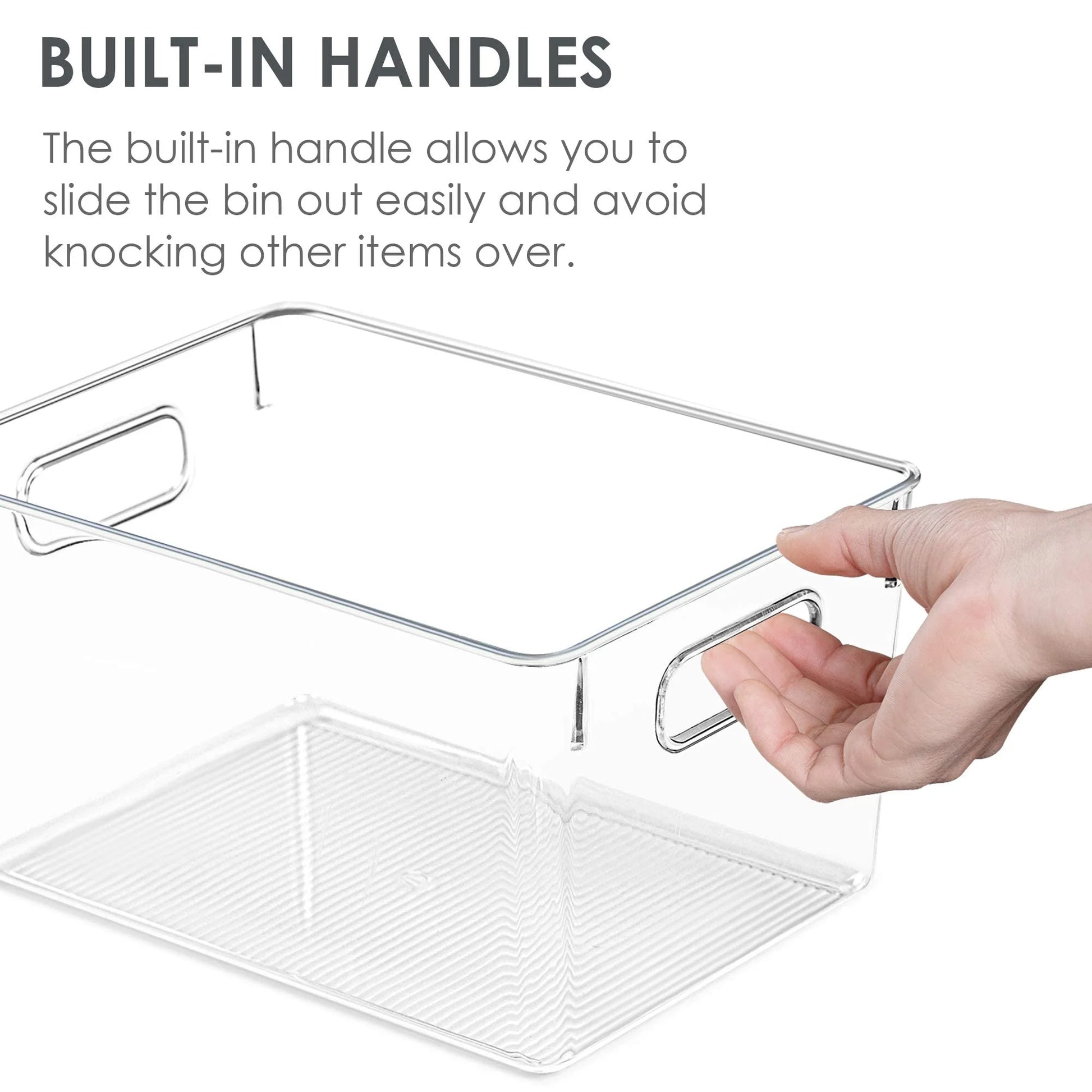 4 Pack Clear Plastic Storage Bins with Handles, Pantry Organizer Bins, for Refrigerator, Freezer, Cabinet, Kitchen, Countertops, Large