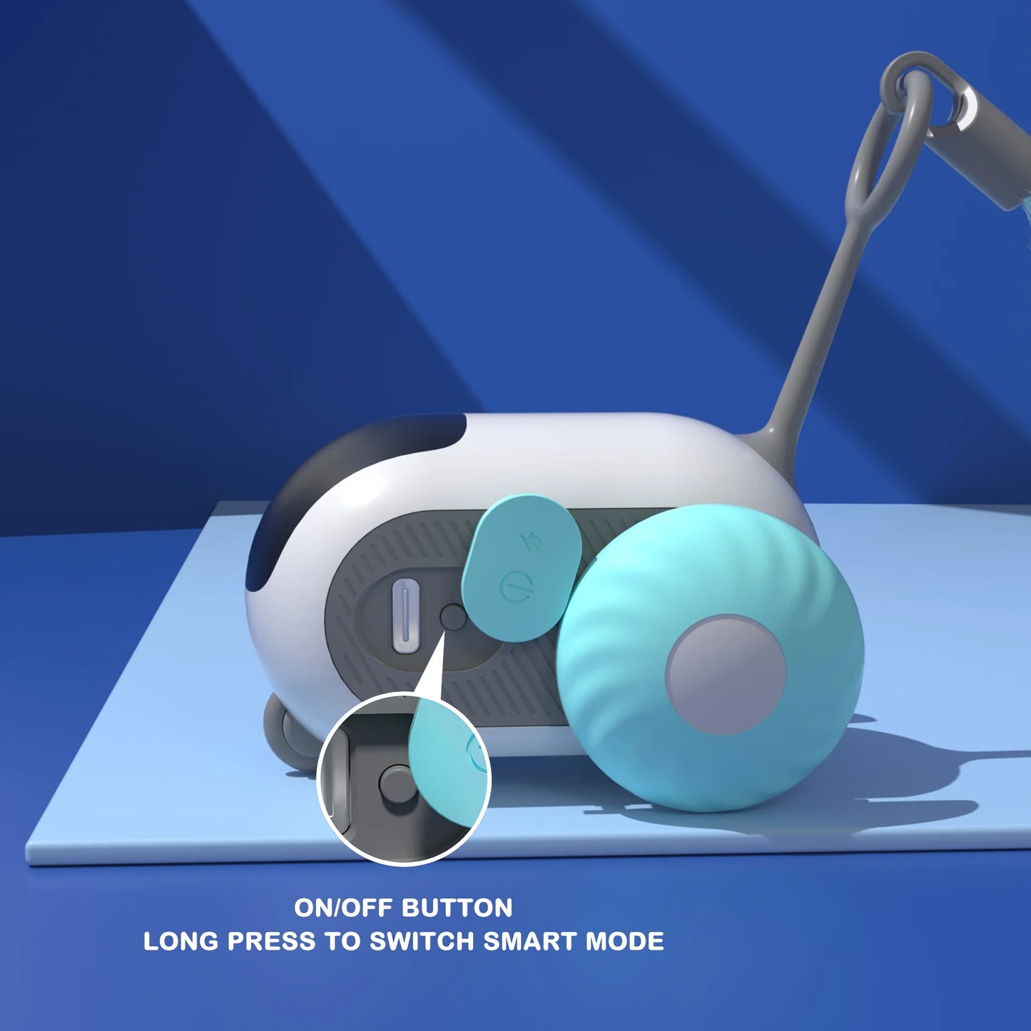 Smart Interactive Cat Toy for Indoor Use - Rechargeable Remote-Controlled Automatic Movement with Feathers, Blue, 2-Speed Settings