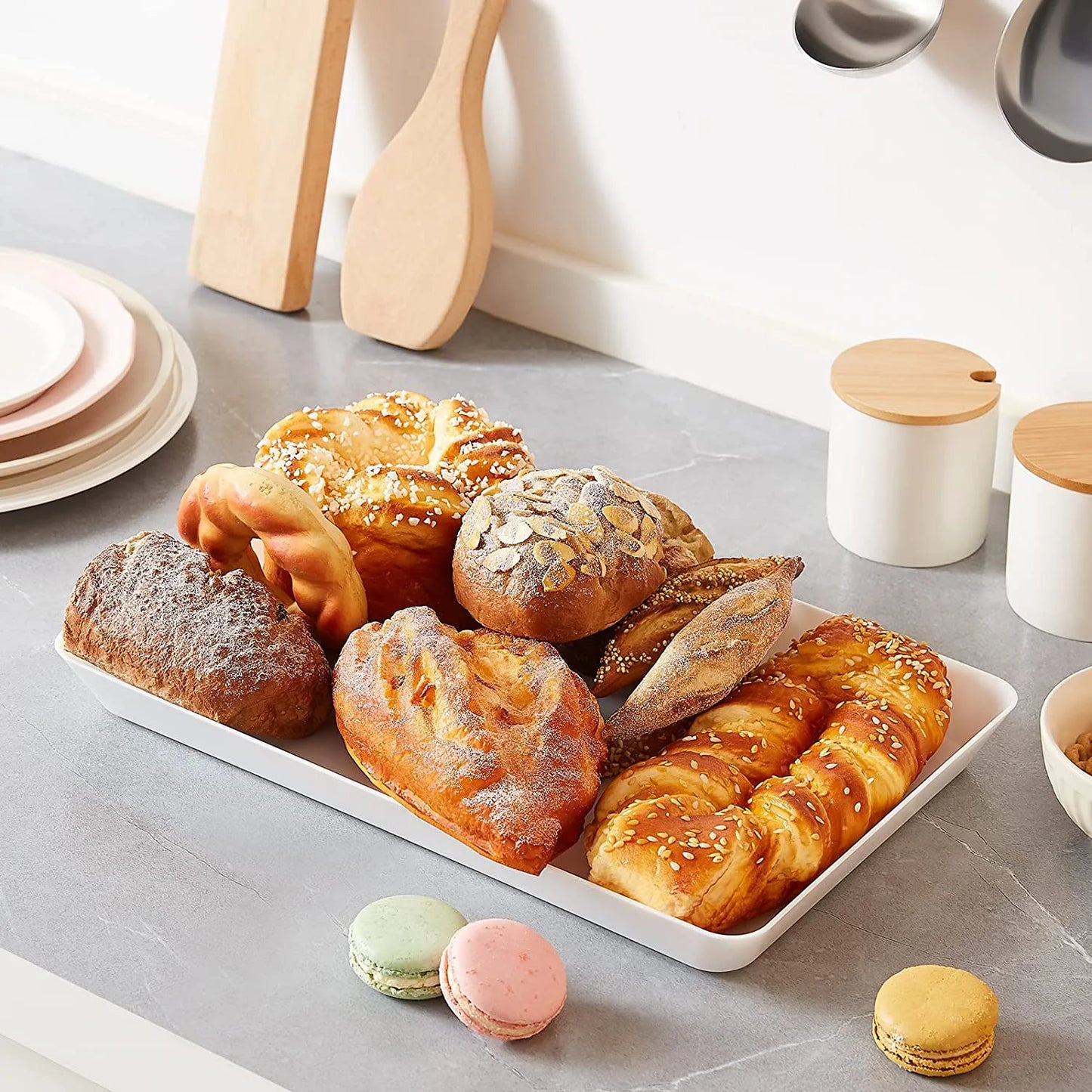 Plastic Serving Tray for Party, 3 Pcs White Serving Platter, Large Food Tray for Snack, Fruit, Barbaque, Cookies