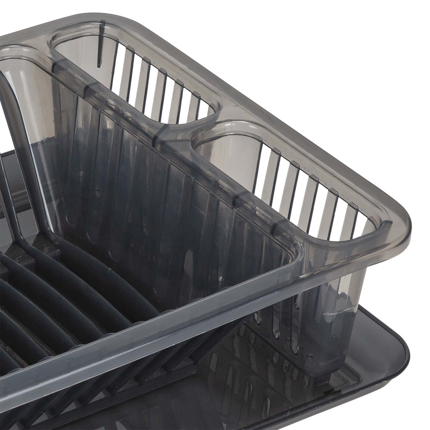Medium Dish Rack with Tray in Smoke Grey 18.11 in X 11.02 In