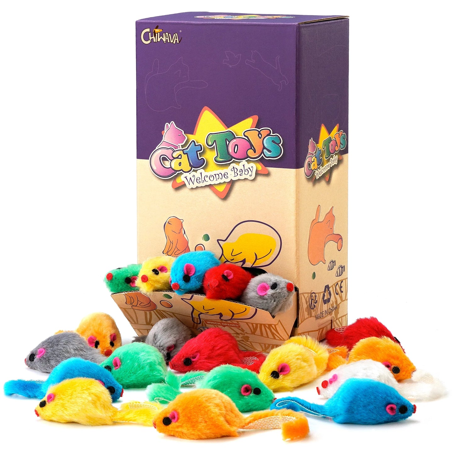 36PCS 4.1'' Furry Cat Toy Mice Rattle Small Mouse Kitten Interactive Play Assorted Color