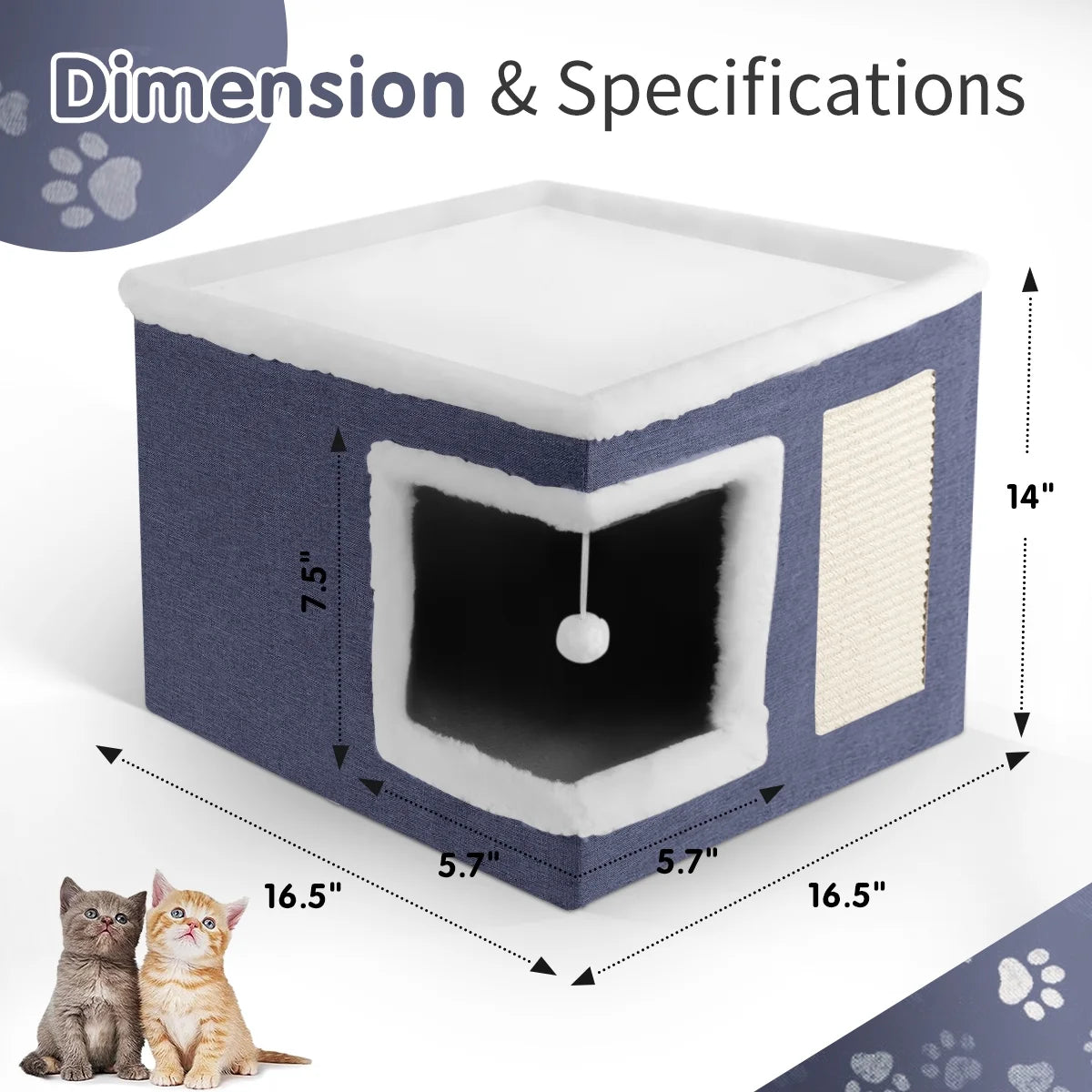 Indoor Pet Bed for Cats - Foldable Covered Kennel with Scratching Board, Ideal for Small Pets, Dark Blue