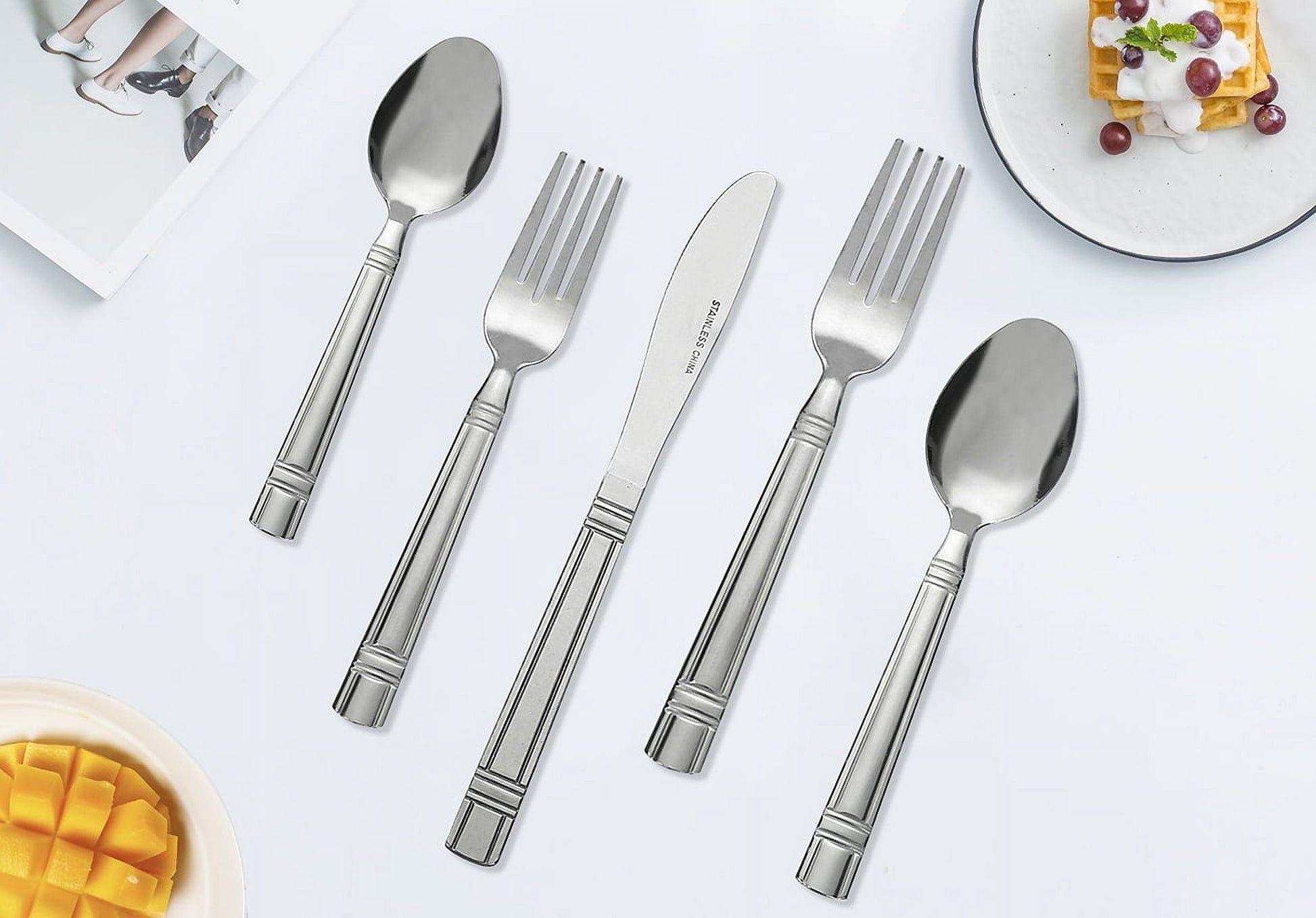 49 Piece Elena Adult Stainless Steel Flatware and Organizer Tray Value Set Silver, Service for 8