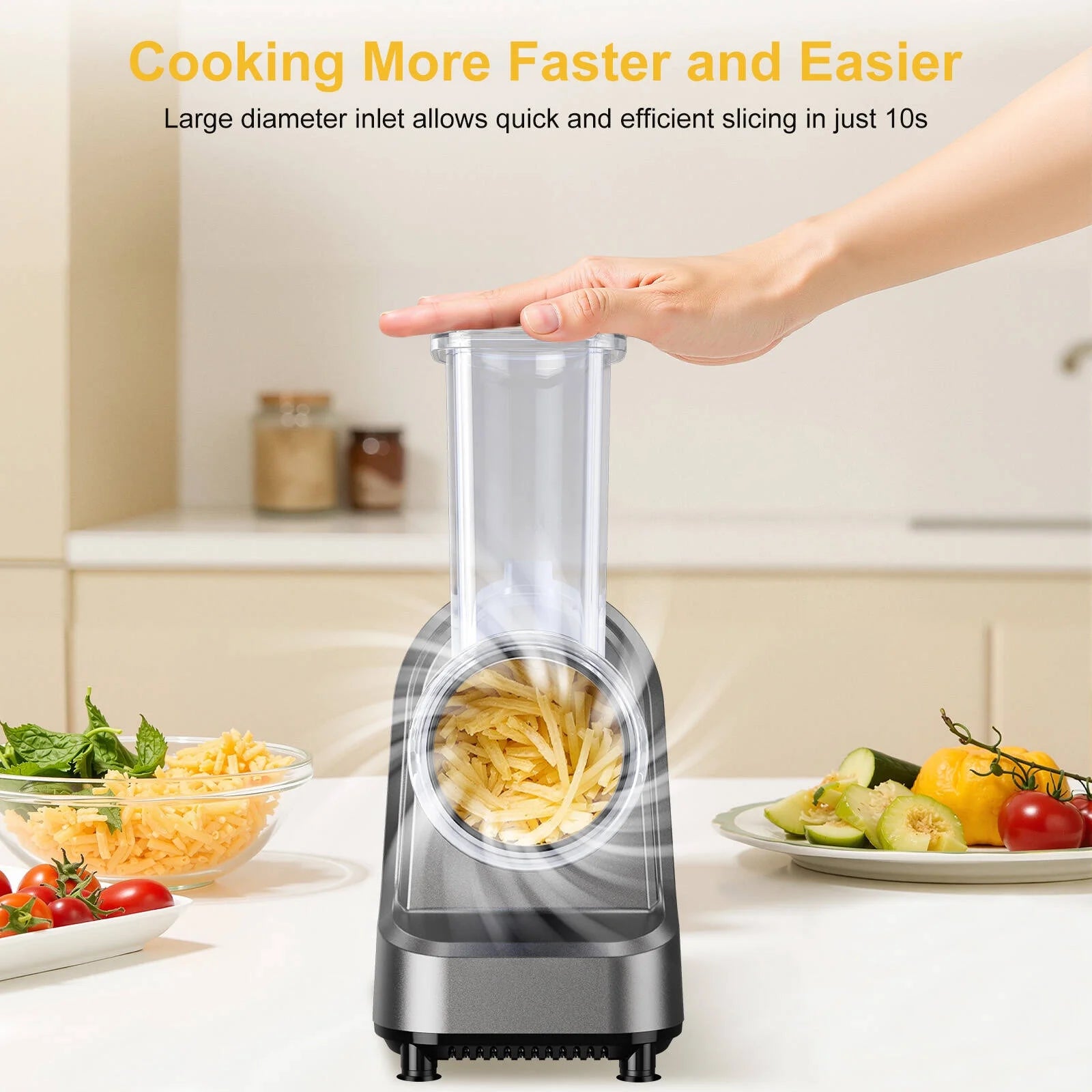 5-In-1 Electric Cheese Grater, 400W Electric Cheese Shredder with 5 Stainless Blades, Salad Maker with One-Touch Control for Cheese, Vegetables and Fruits