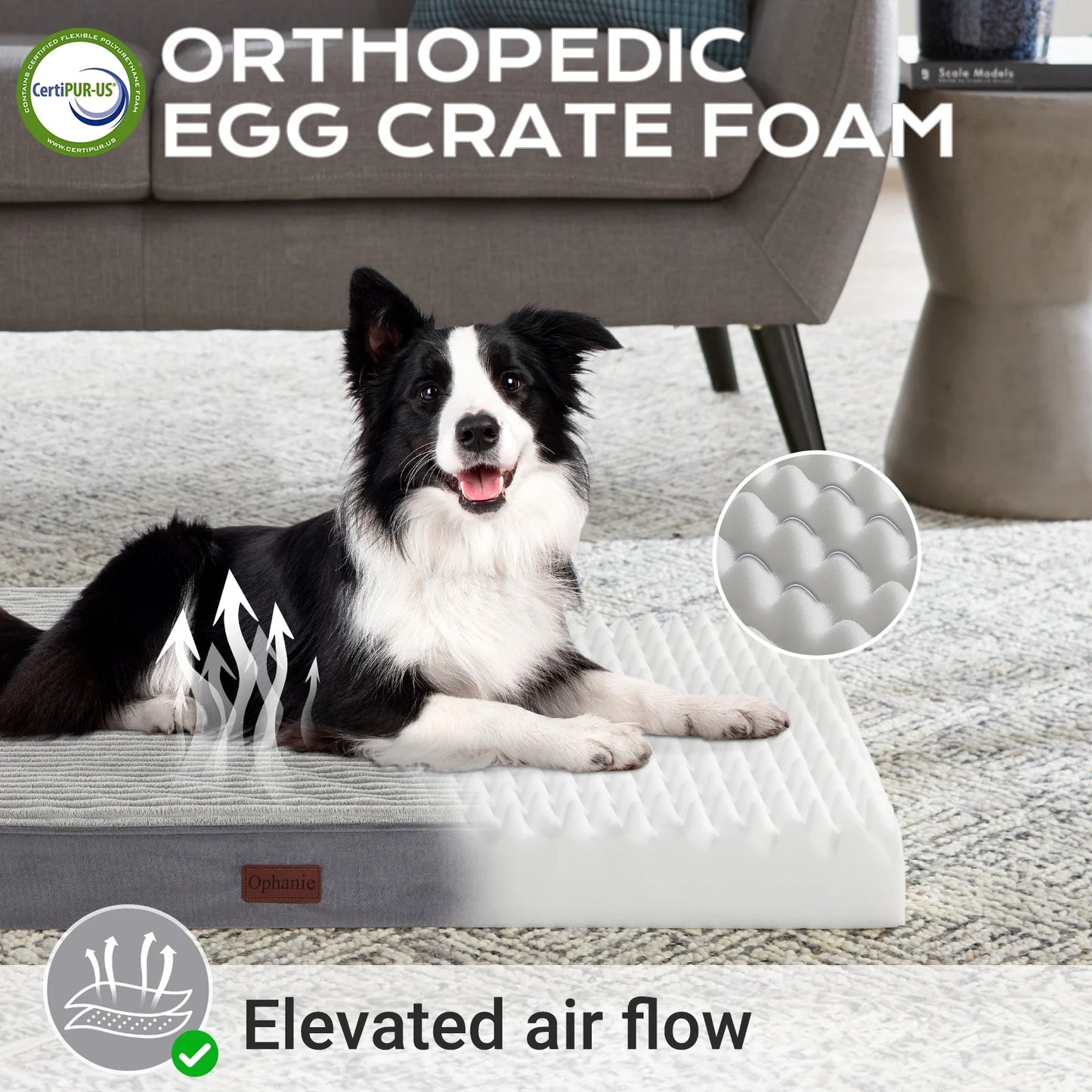 Large Orthopedic Dog Bed with Removable Washable Cover, Non-Slip Base, and Waterproof Liner, Ideal for Crates, 35" x 22" x 3.5", Gray