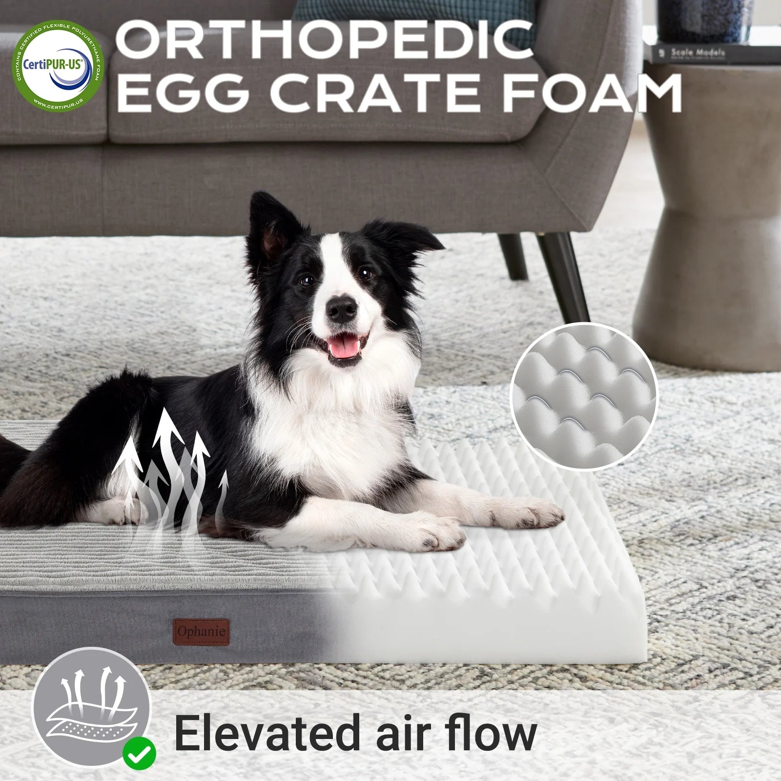 Large Orthopedic Dog Bed with Removable Washable Cover, Non-Slip Base, and Waterproof Liner, Ideal for Crates, 35" x 22" x 3.5", Gray