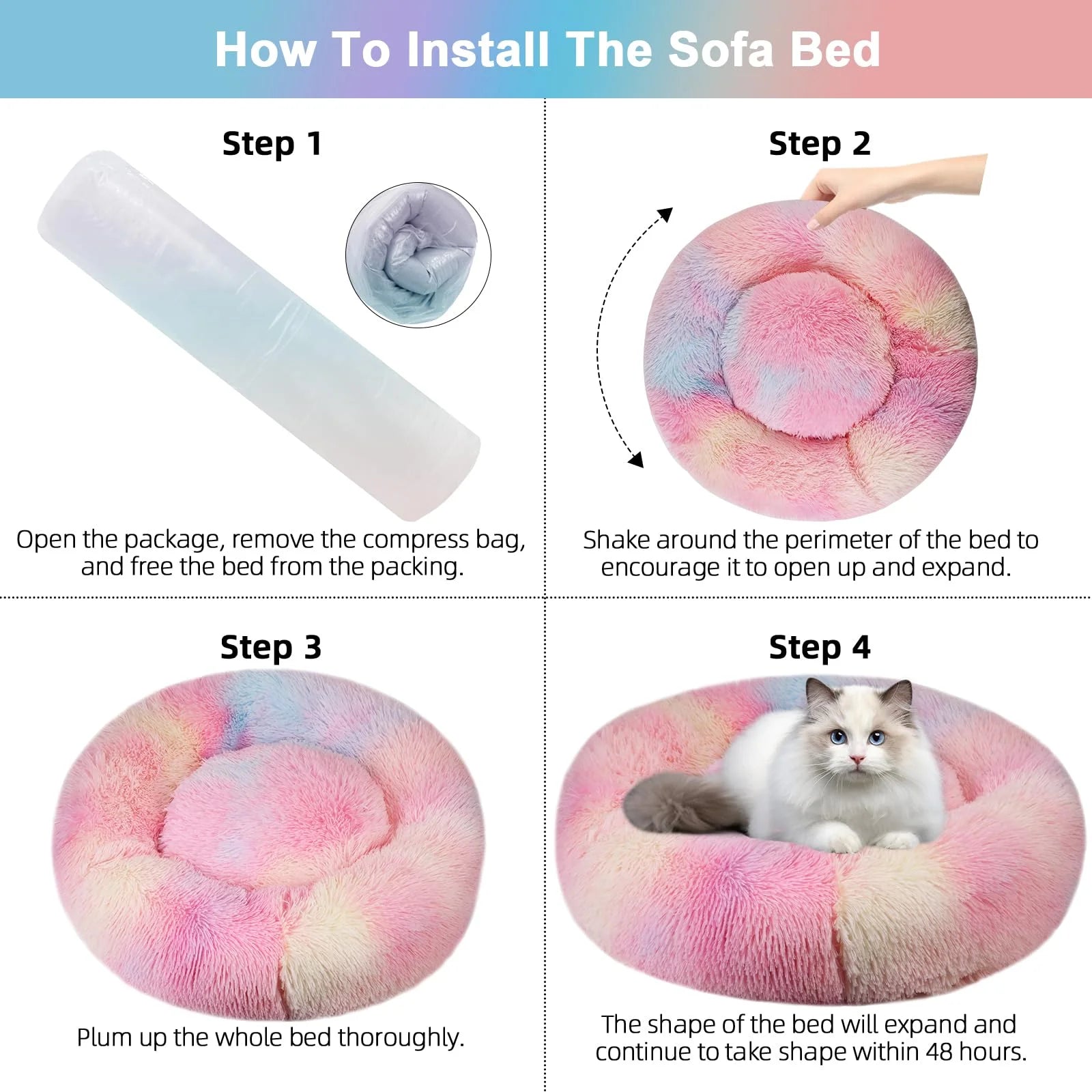 Calming Donut Dog Bed Anti-Anxiety, Self Warming, Cozy Soft Plush round Pet Bed, Ideal for Both Home & Travel, 20"L X 20"W X 8"H